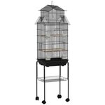 PAWHUT Cage à oiseaux design maison sur roulettes mangeoires perchoirs balançoire grande porte 8 trappes plateau déjection