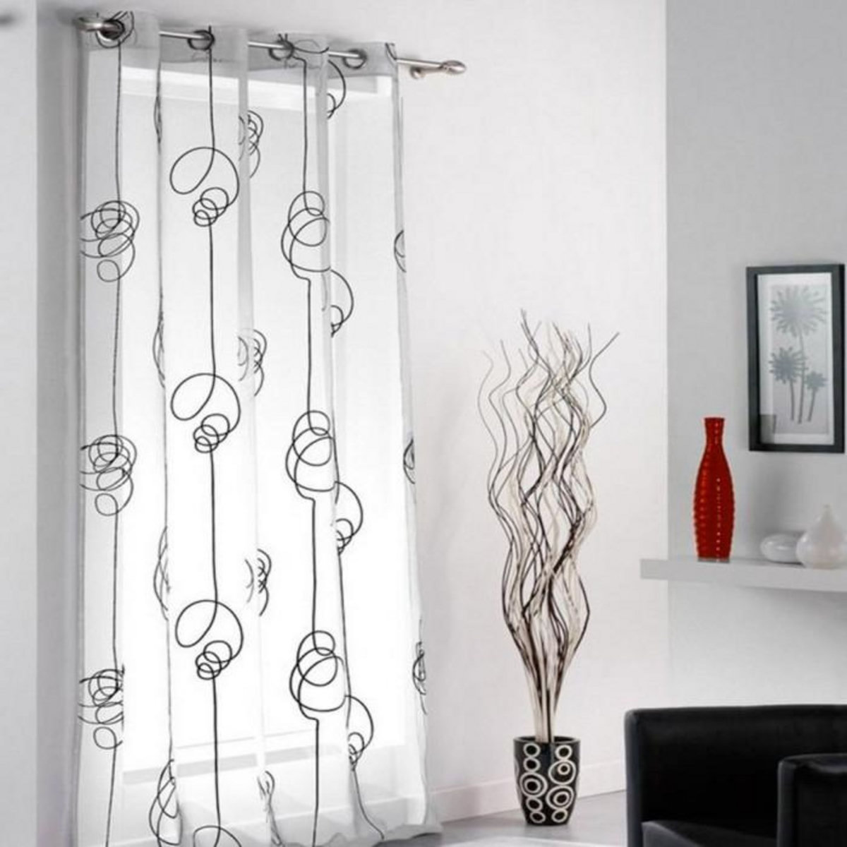 Paris Prix Rideau Voilage Imprimé  Looping  140x240cm Blanc & Noir