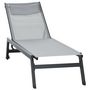 Voir la diapositive 1 : OUTSUNNY Bain de soleil transat inclinable 5 positions - tétière, 2 roulettes - alu. textilène gris