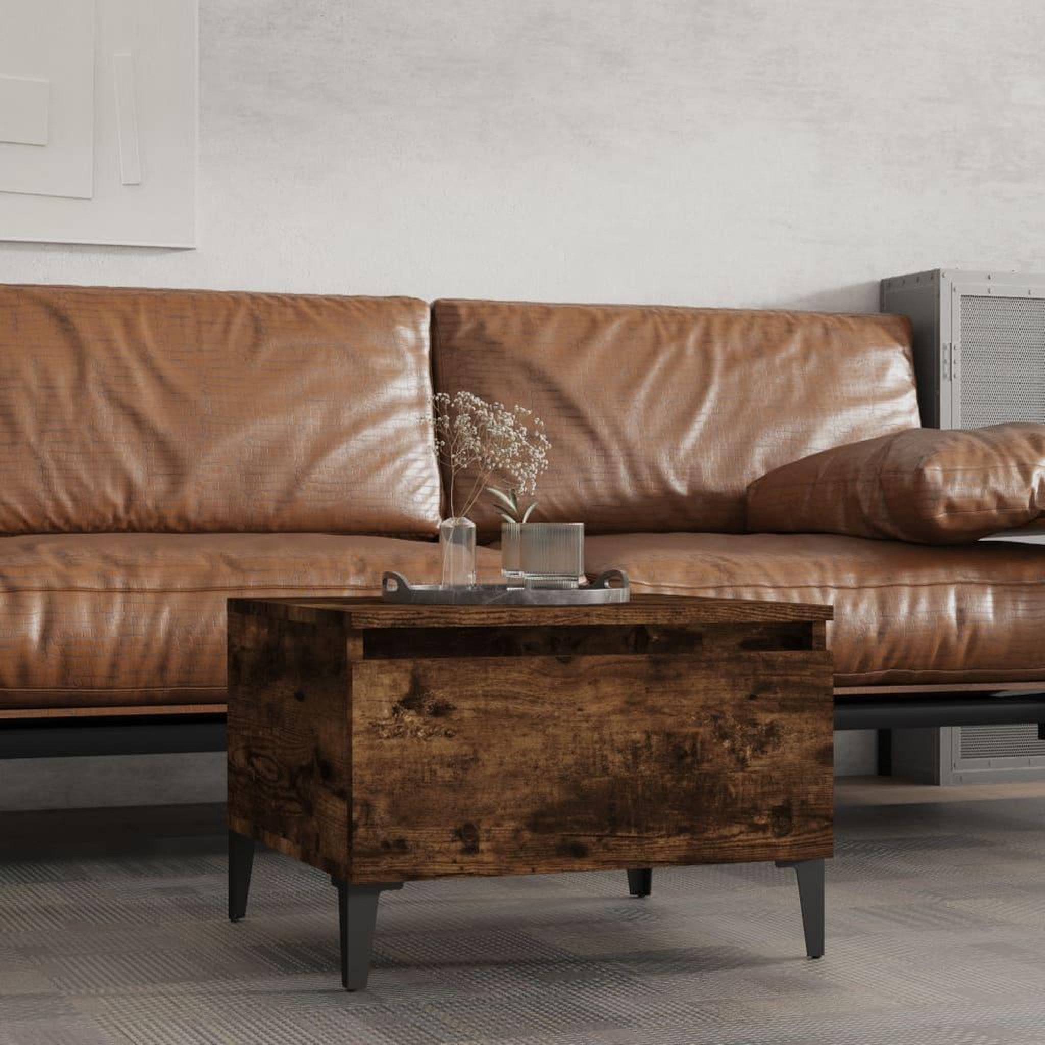 Voir la diapositive 1 : VIDAXL Table d'appoint Chene fume 50x46x35 cm Bois d'ingenierie
