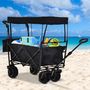 Voir la diapositive 2 : OUTSUNNY Chariot pliant avec toit, poignée, panier - chariot de plage - chariot de transport pliable tout-terrain métal oxford noir