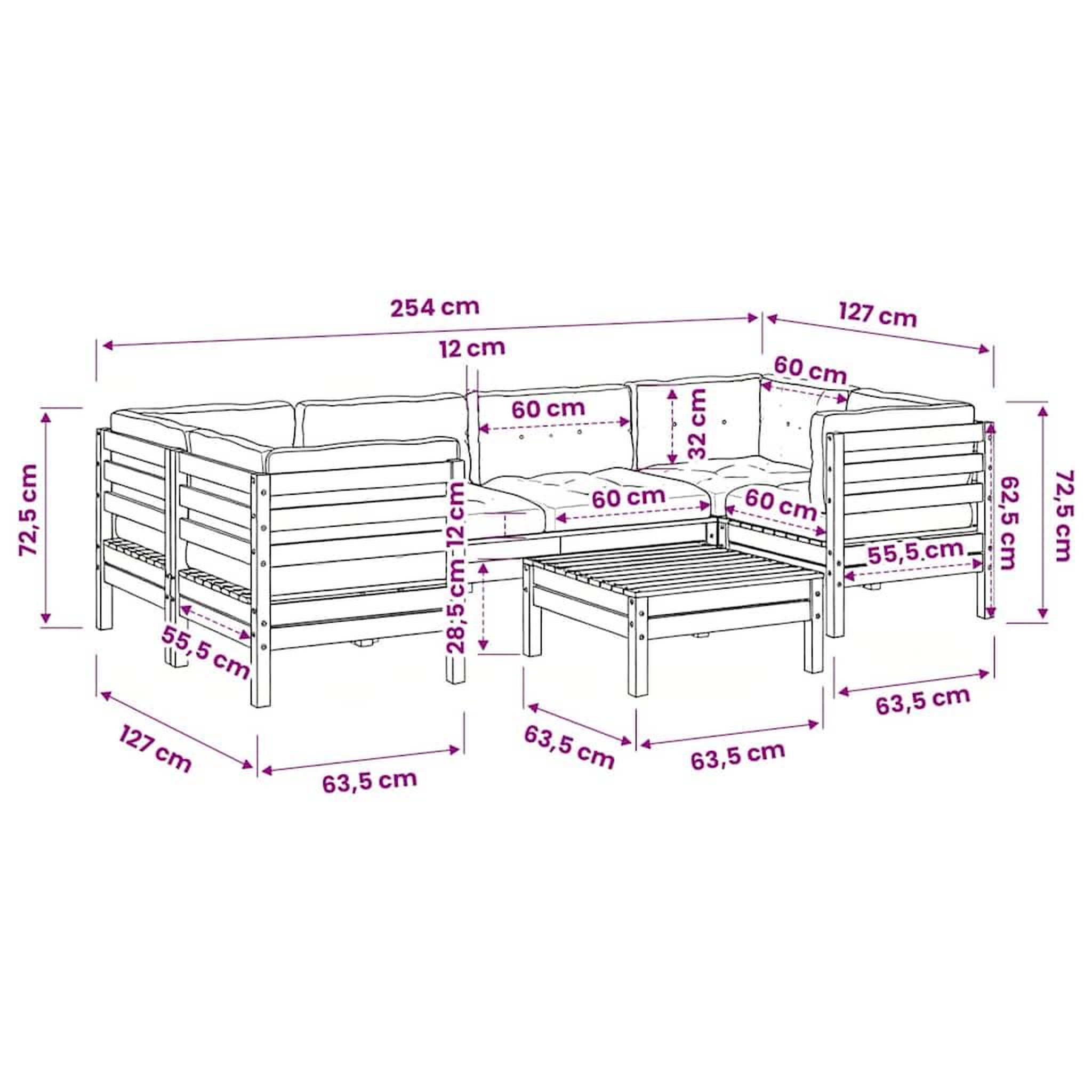Voir la diapositive 6 : VIDAXL Salon de jardin 7 pcs et coussins bois massif sapin de douglas