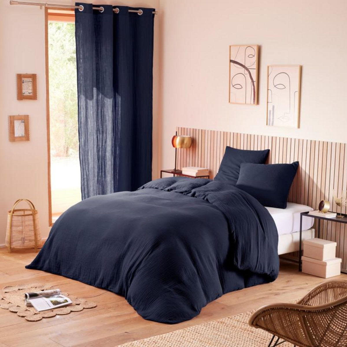 COTON PUR Parure de draps 4 pièces  Noah  Gaze de Coton pour lit 2 Places 160 cm