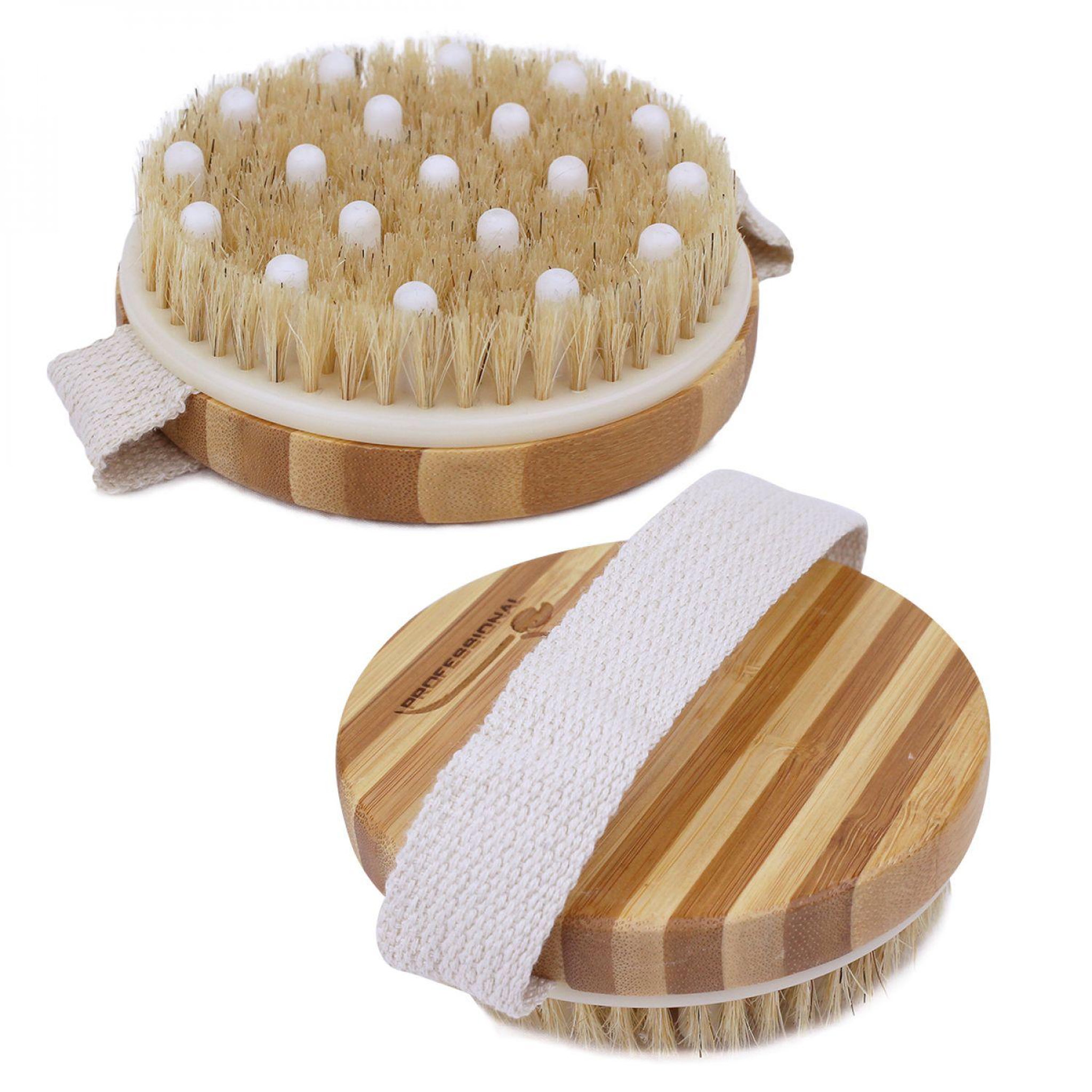 VIVEZEN Brosse de massage et de drainage, anti cellulite en bambou 11 x 11 x 3,5 cm avec poignée de maintien