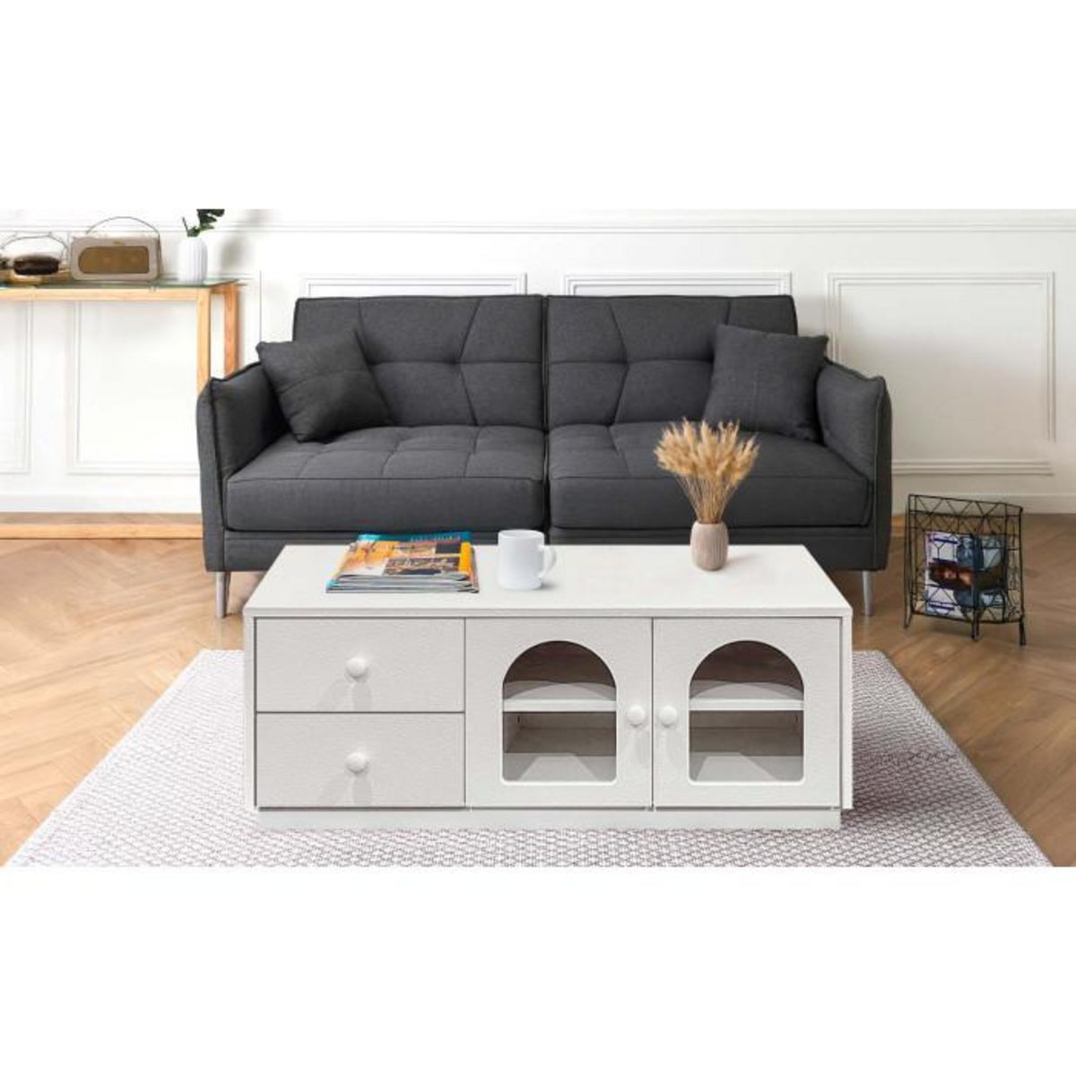 Paris Prix Table Basse 2 Tiroirs & 2 Portes  Duane  100cm Blanc