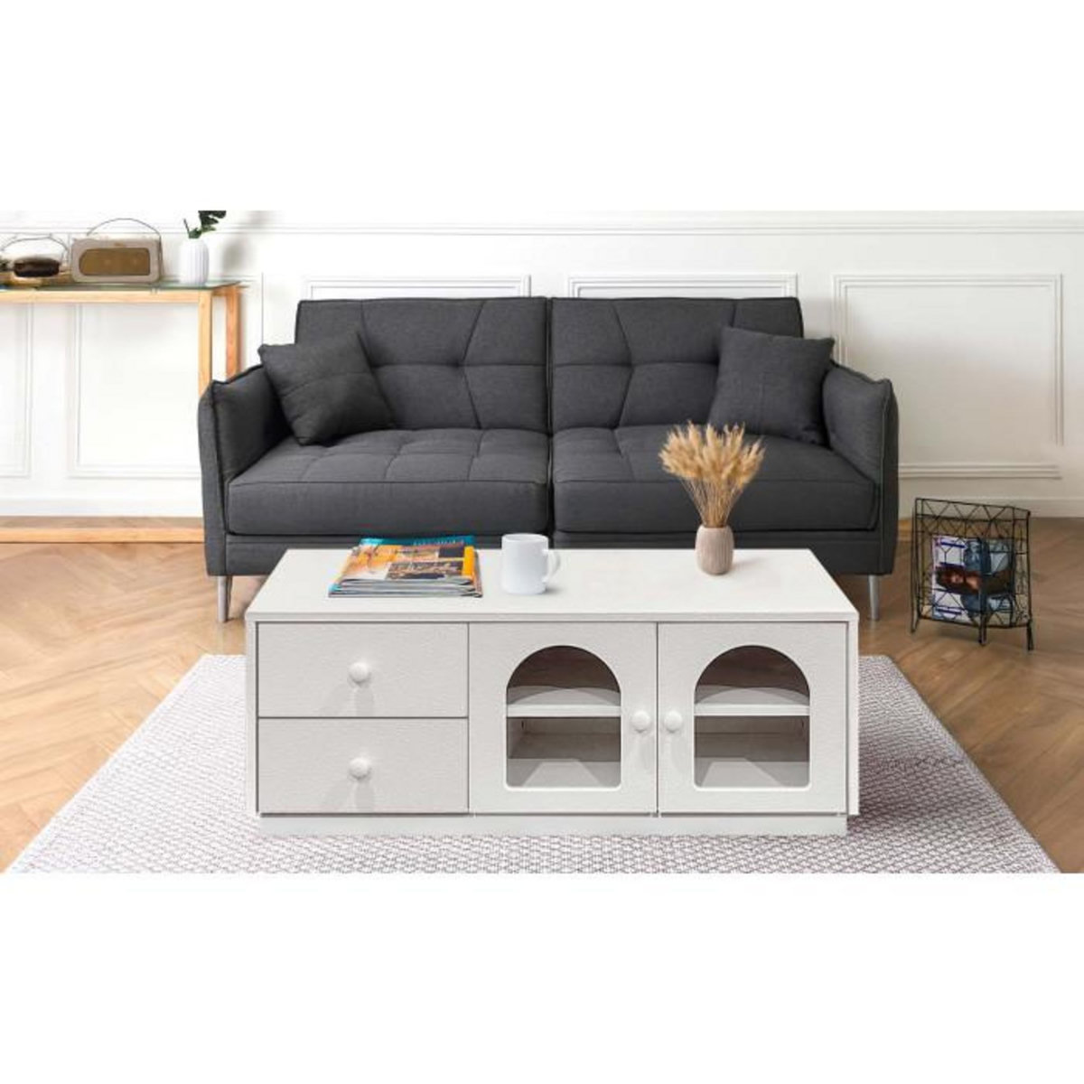 Paris Prix Table Basse 2 Tiroirs & 2 Portes  Duane  100cm Blanc