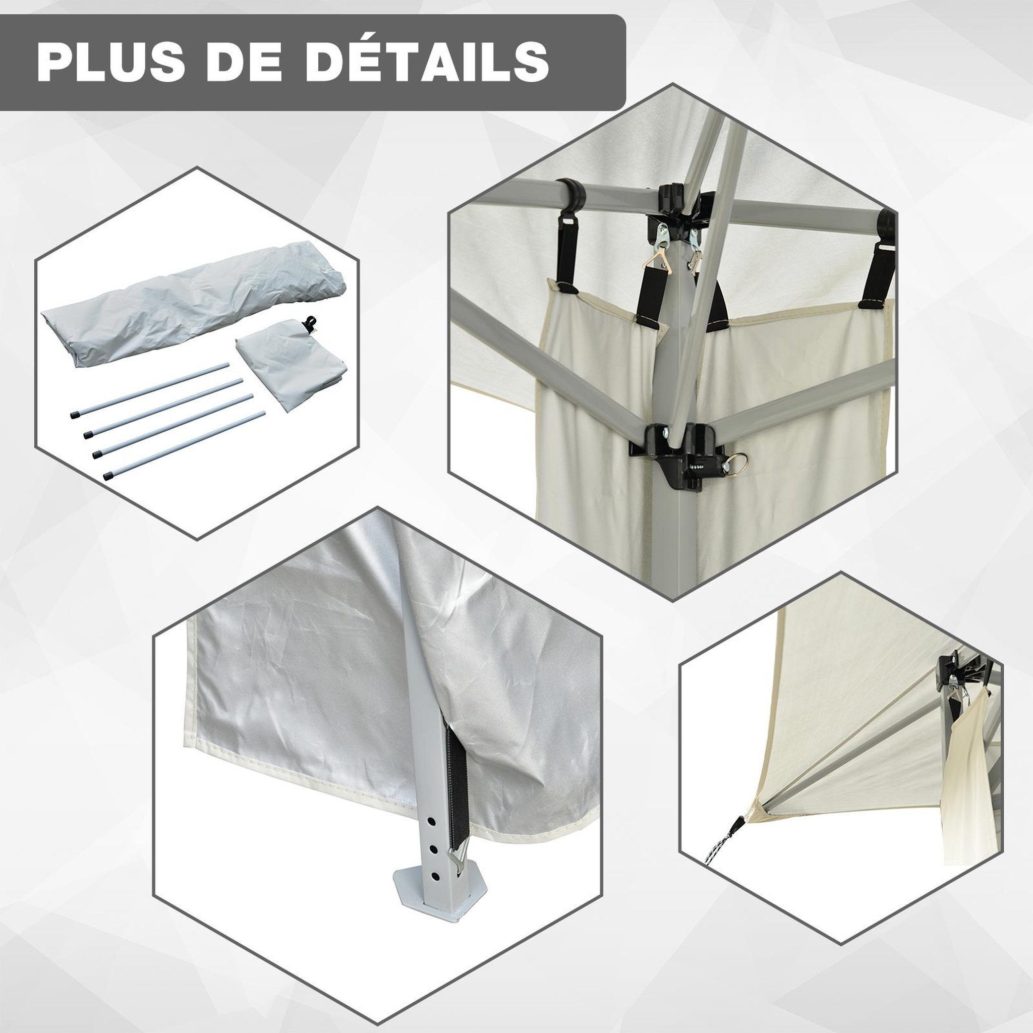 Voir la diapositive 6 : OUTSUNNY Tonnelle barnum de jardin pop-up pliant 3,35L x 3,35l x 2,80H m acier époxy polyester anti UV crème