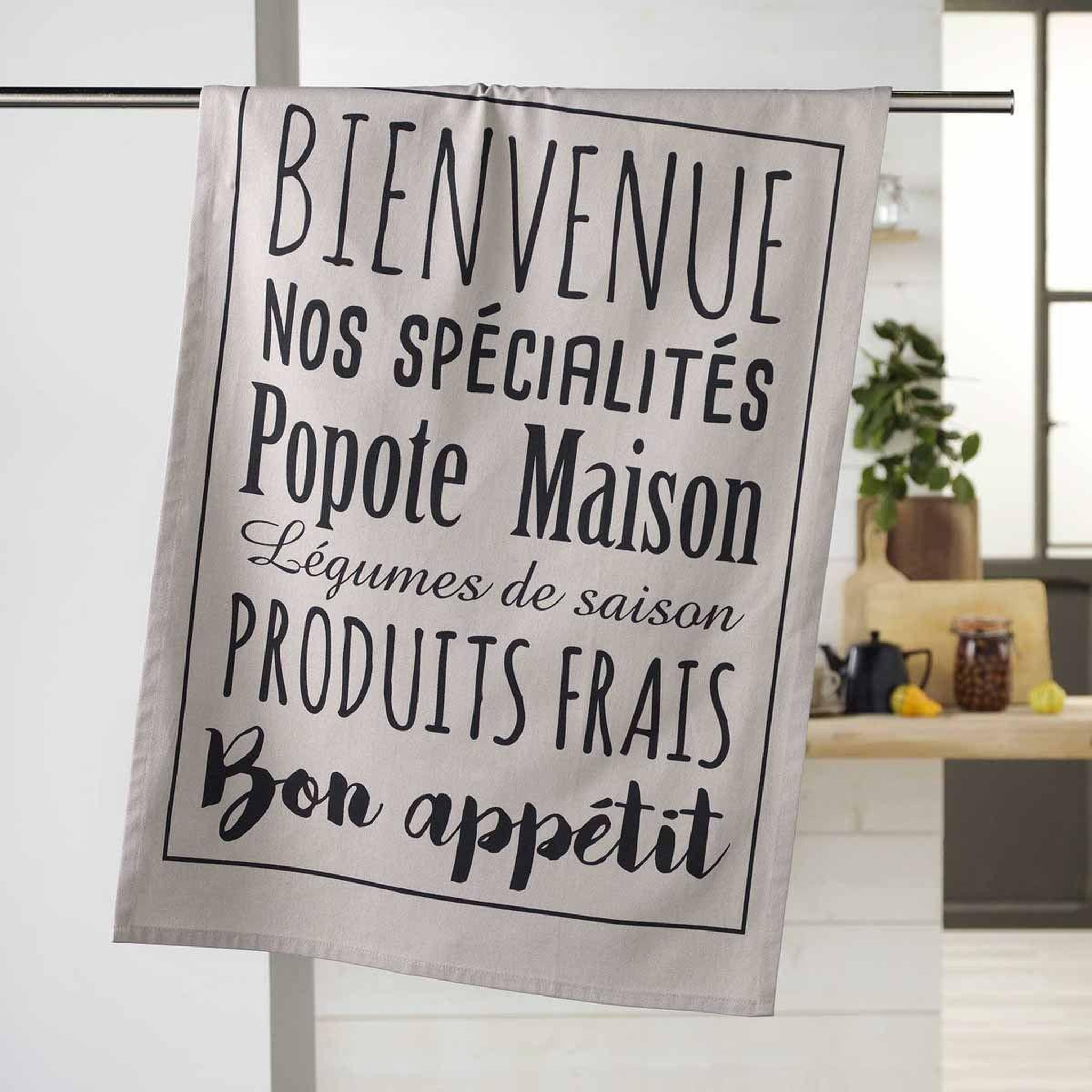 Voir la diapositive 2 : Douceur d'Intérieur Torchon de cuisine imprimé  popote  50x70cm lin