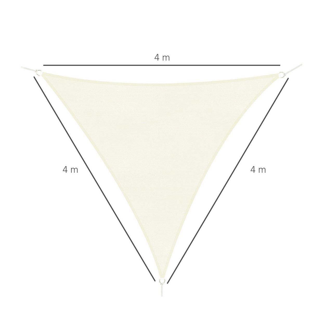OUTSUNNY Voile d'ombrage triangulaire grande taille 4 x 4 x 4 m polyéthylène haute densité résistant aux UV crème