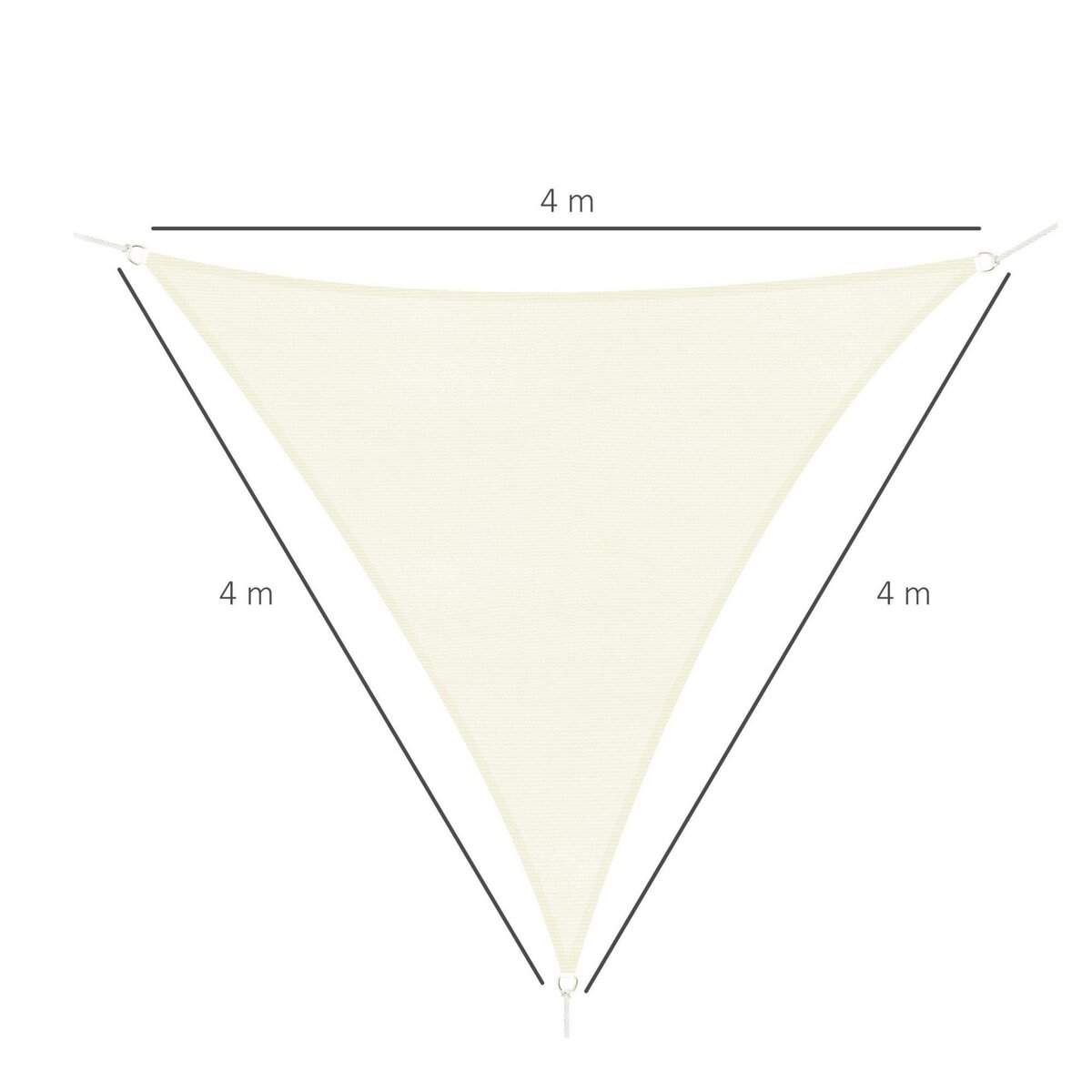 OUTSUNNY Voile d'ombrage triangulaire grande taille 4 x 4 x 4 m polyéthylène haute densité résistant aux UV crème