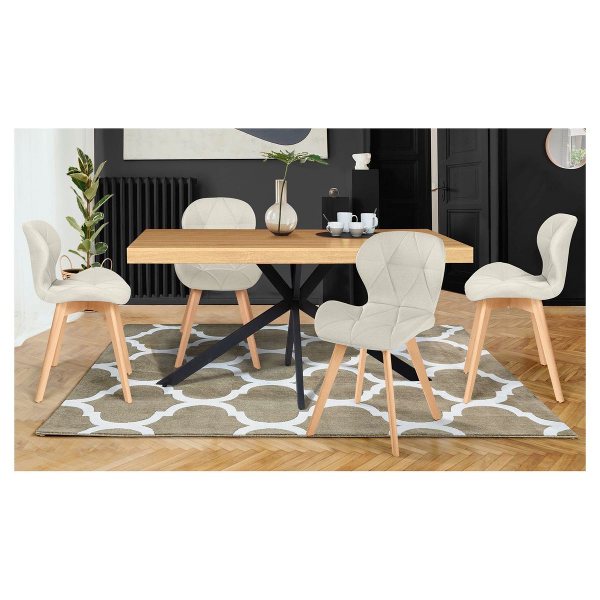 Lot de 4 chaises en tissu style scandinave pieds bois massif GAYA