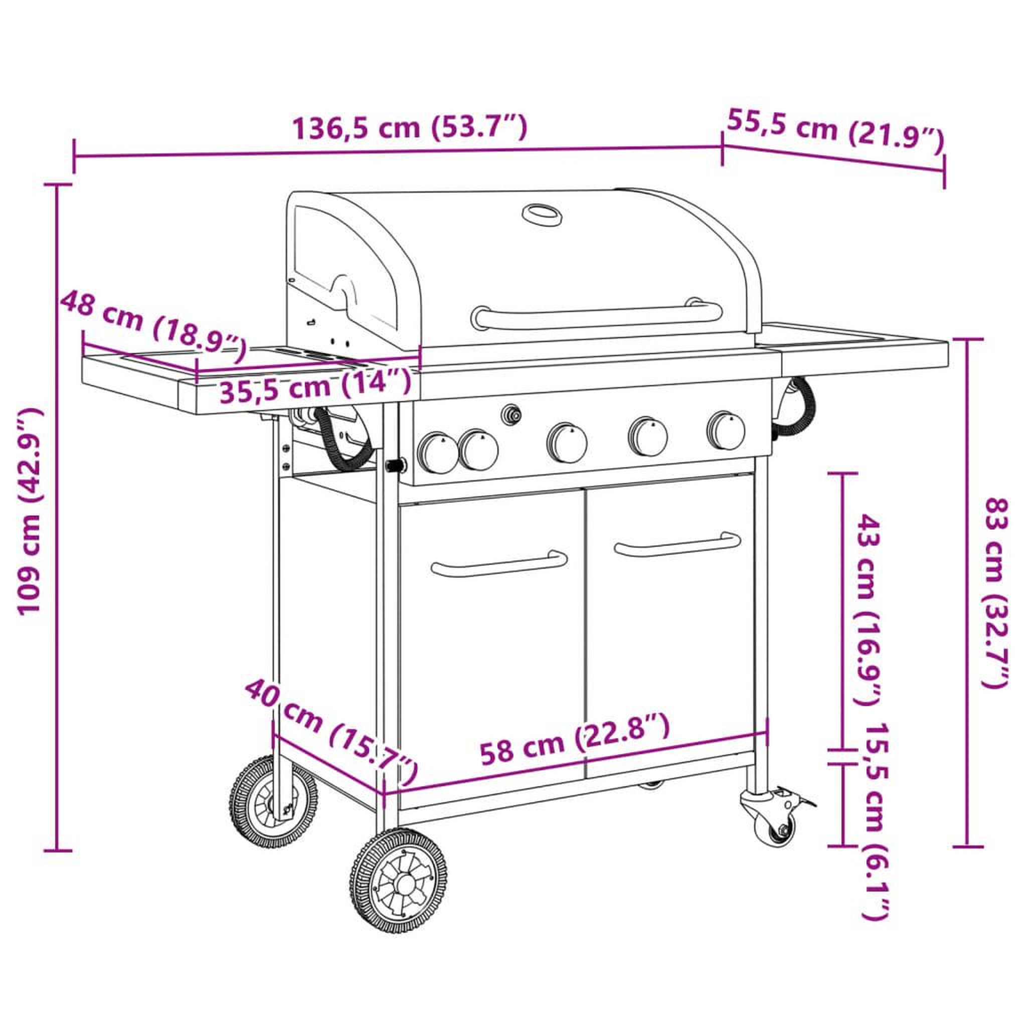 Voir la diapositive 6 : VIDAXL Barbecue gril a gaz avec 5 bruleurs noir acier enduit de poudre