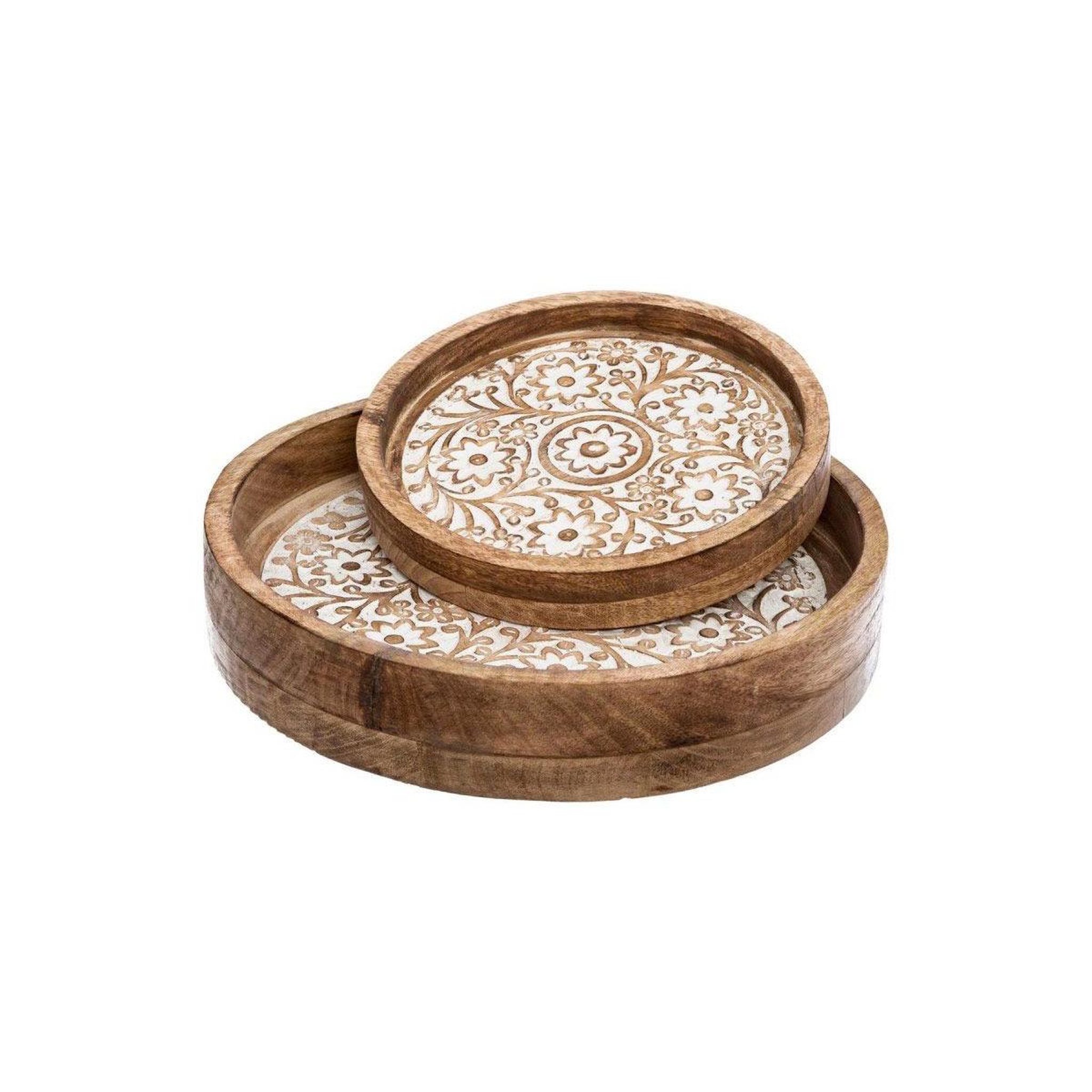 Voir la diapositive 1 : ATMOSPHERA Lot de 2 plateaux en bois  ritual  35cm naturel
