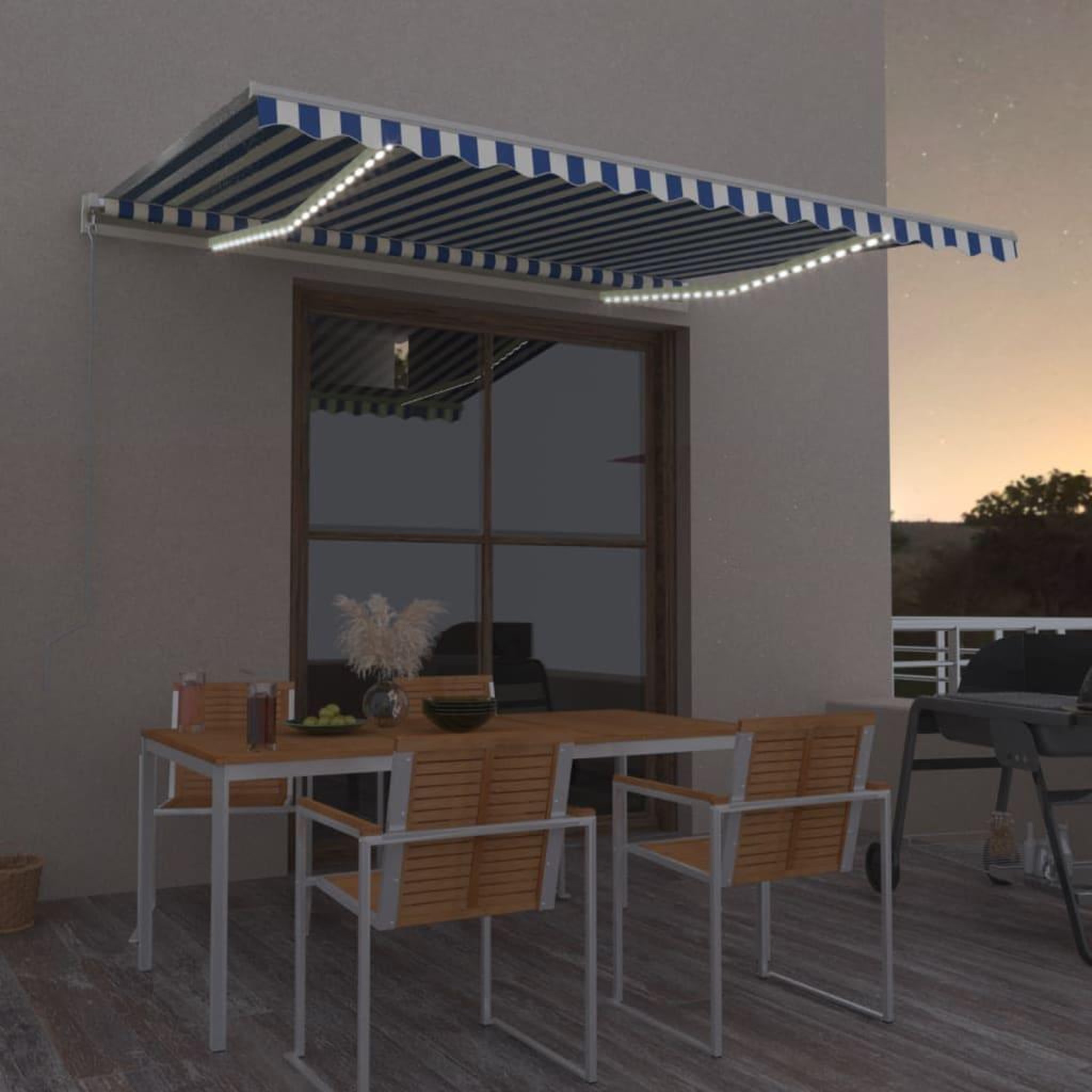 VIDAXL Auvent manuel retractable avec LED 400x300 cm Bleu et blanc
