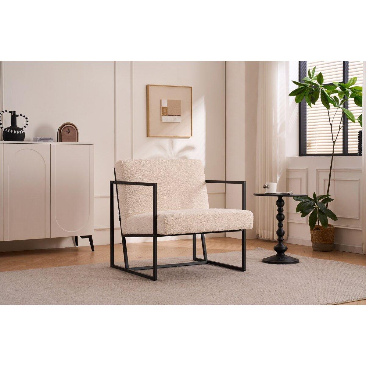 Habitat et Jardin Fauteuil  Kennedy  en velours et métal - 73. 5 x 75.5 x 81 cm - Crème