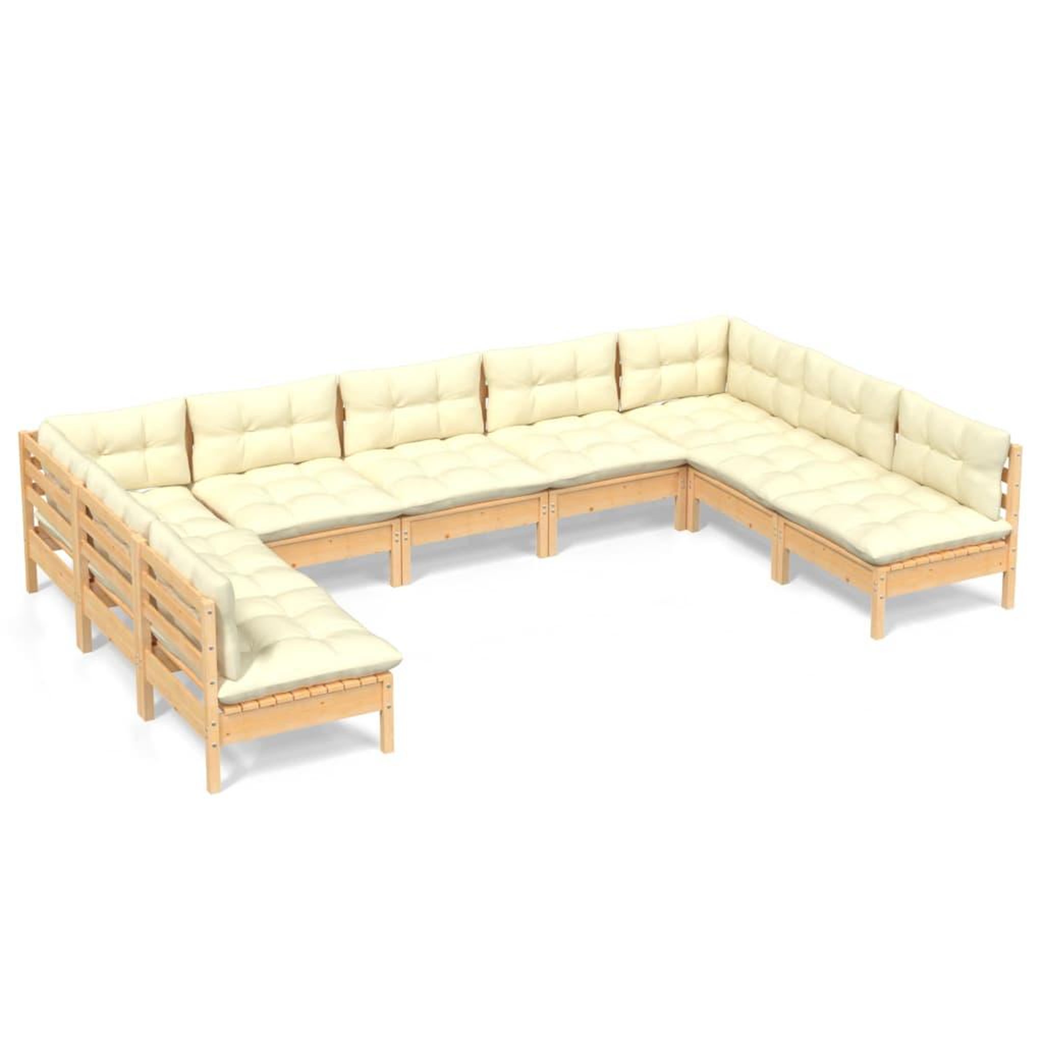 Voir la diapositive 2 : VIDAXL Salon de jardin 9 pcs avec coussins creme bois de pin massif