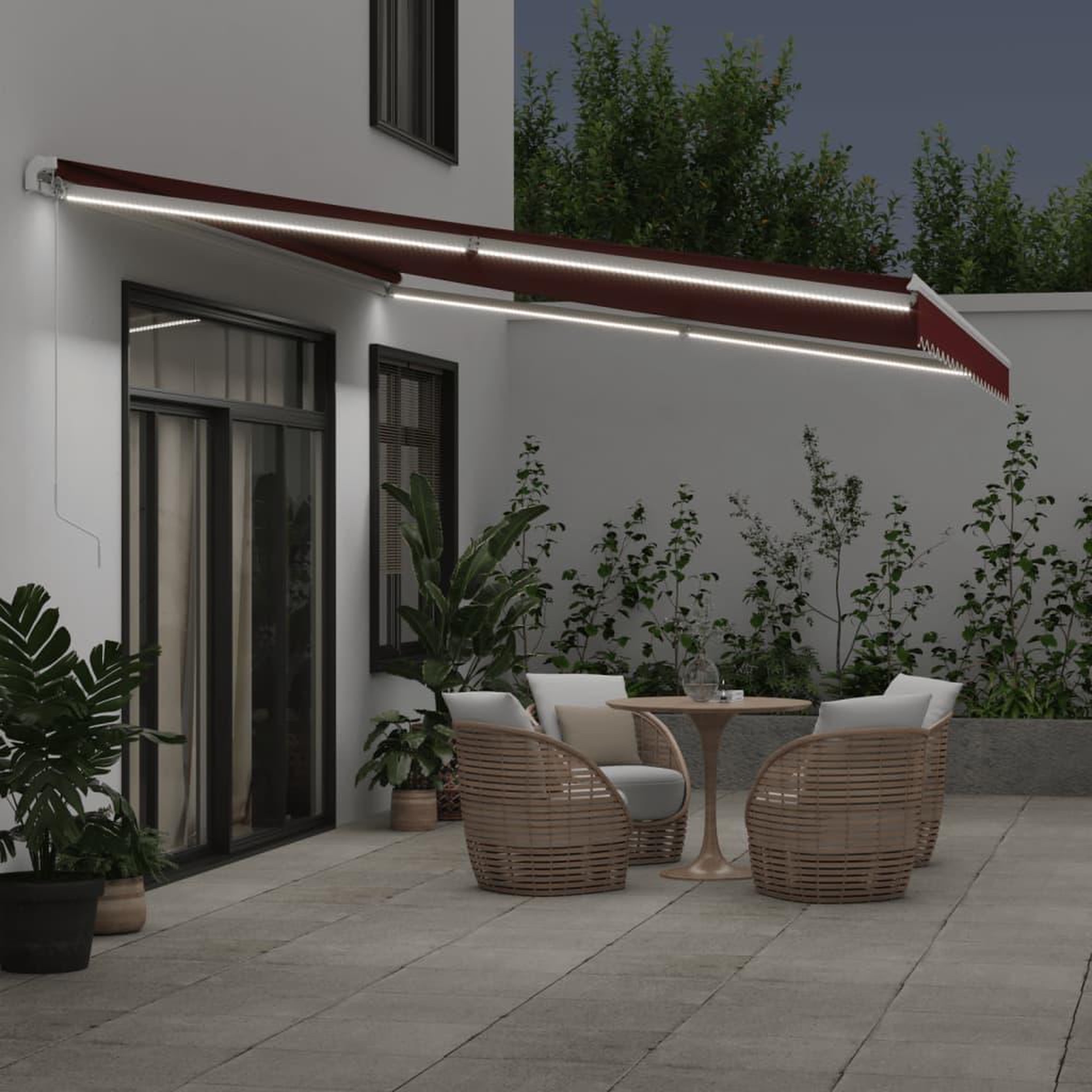 Voir la diapositive 3 : VIDAXL Auvent manuel retractable avec LED bordeaux 500x300 cm