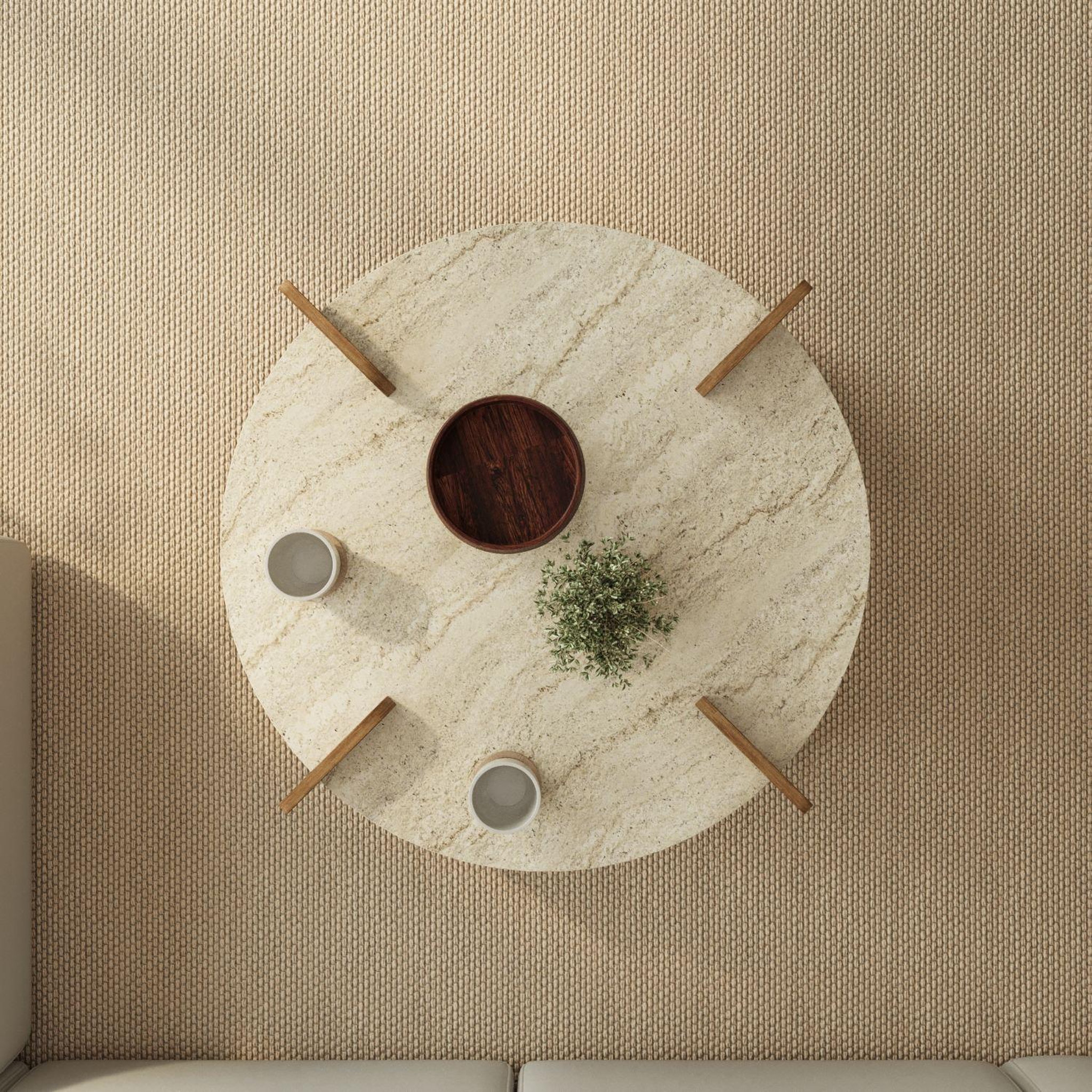 Voir la diapositive 4 : Habitat et Jardin Table basse en bois  avoure  - 90 x 90 x 35 cm - travertin