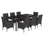Voir la diapositive 2 : VIDAXL Ensemble a manger de jardin et coussins 9 pcs noir rotin verre