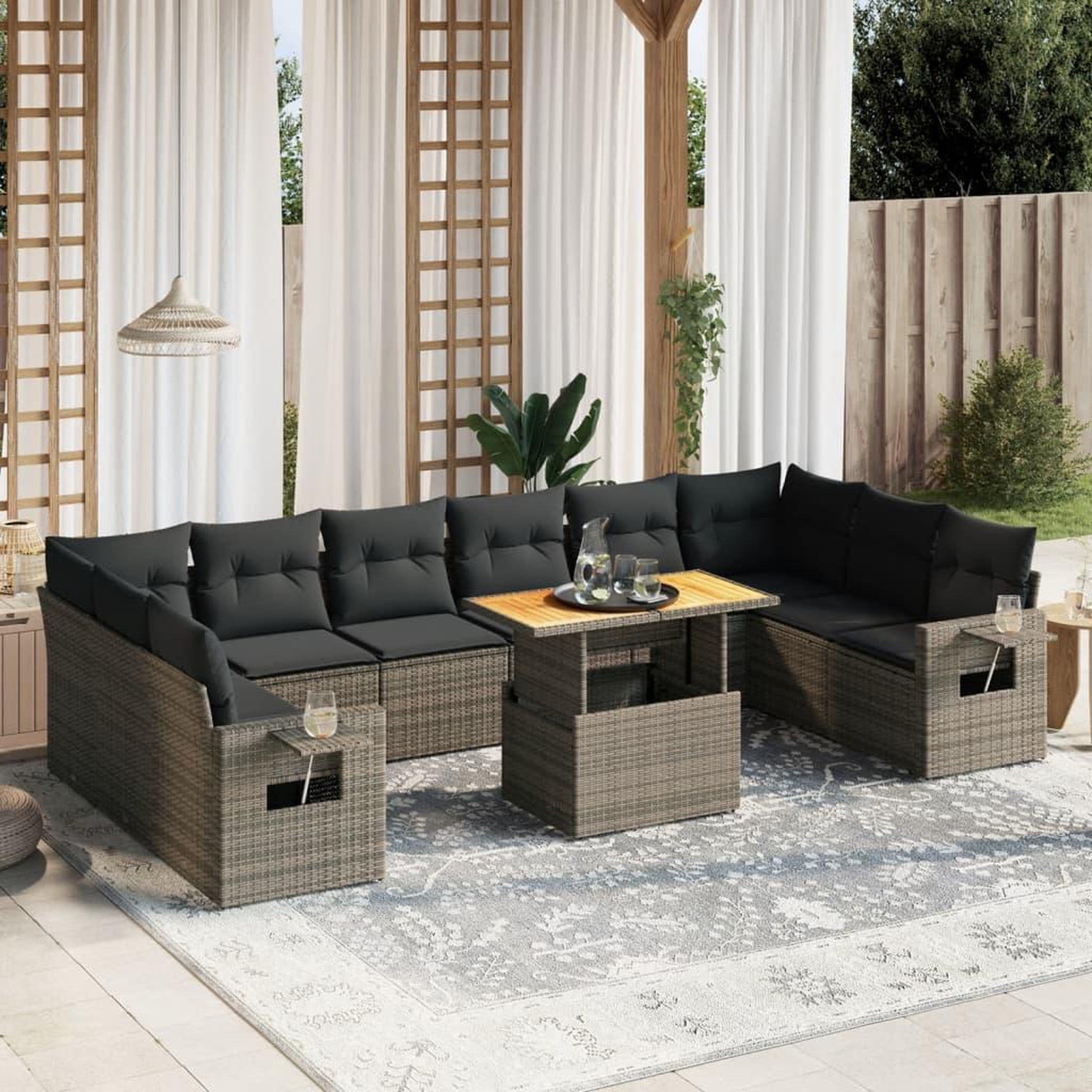 VIDAXL Salon de jardin 11 pcs avec coussins gris resine tressee