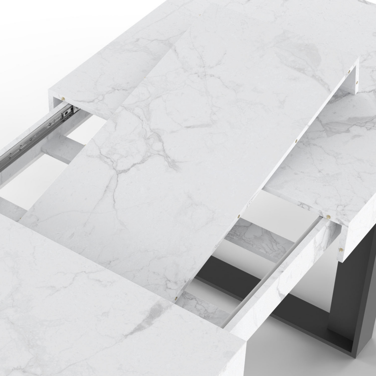 ID MARKET Table à manger extensible rectangle PHOENIX 4-8 personnes plateau effet marbre blanc ALASKA 160-200 cm