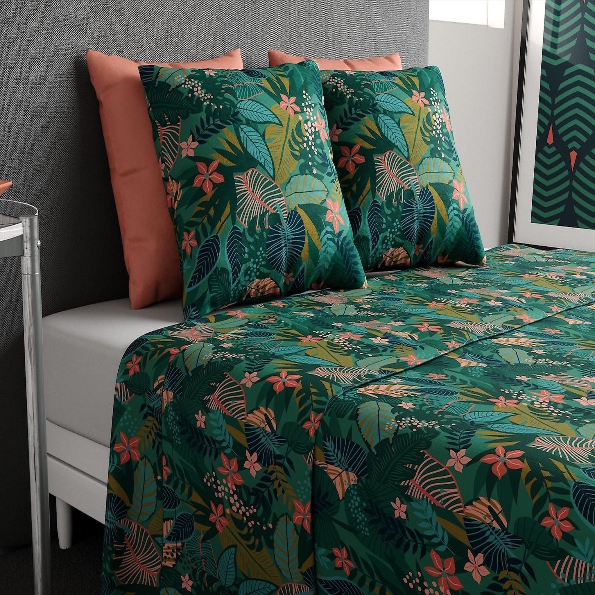 ATELIER DU COTON Parure de drap 100% coton 57fils zania. Coloris disponibles : Vert