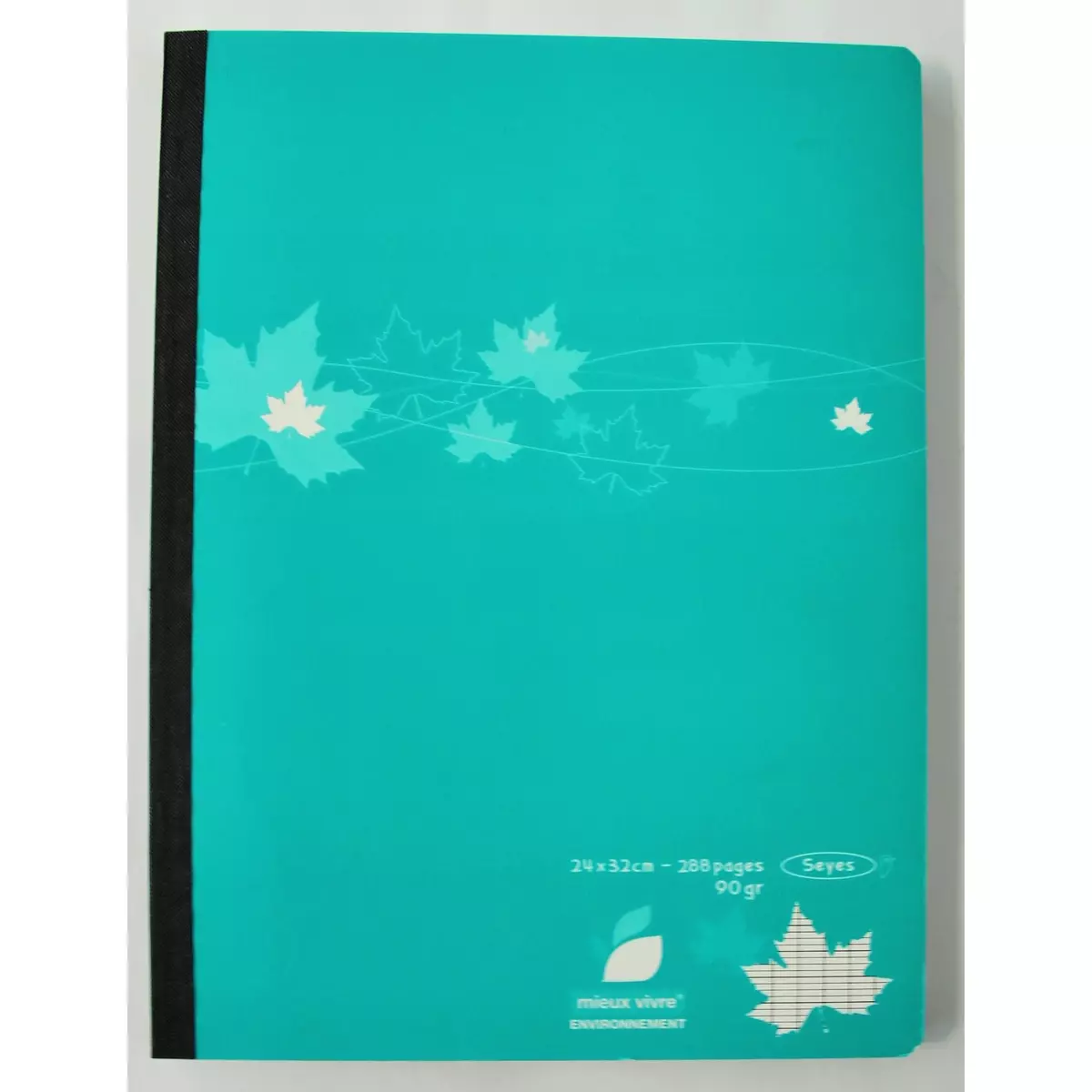 AUCHAN  Cahier brochure 24x32cm 288 pages grands carreaux Seyes vert foncé motif feuilles