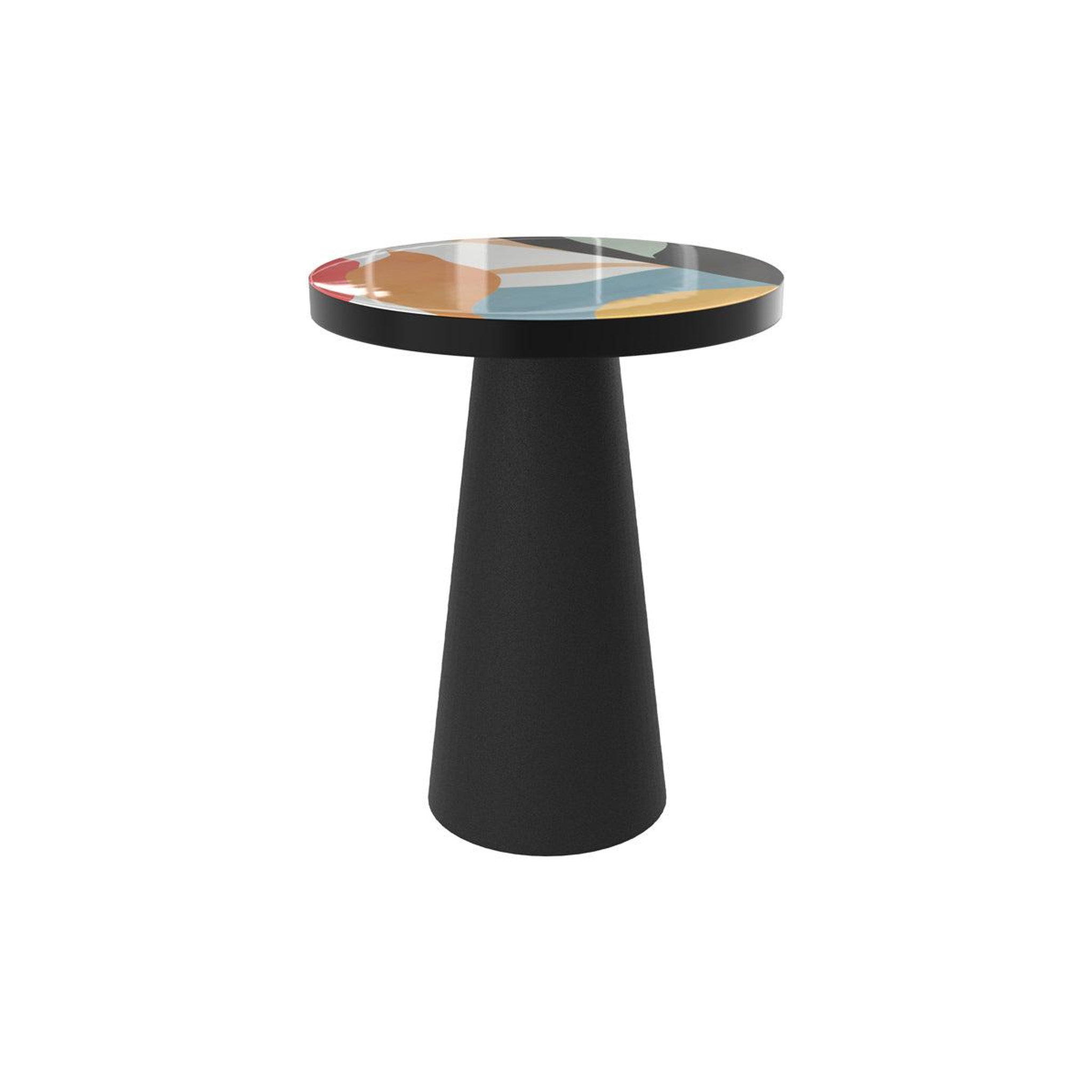 Voir la diapositive 2 : MAISON PAVANE Table d'appoint ronde en métal noir et multicolore d40,5 cm-cheyenne