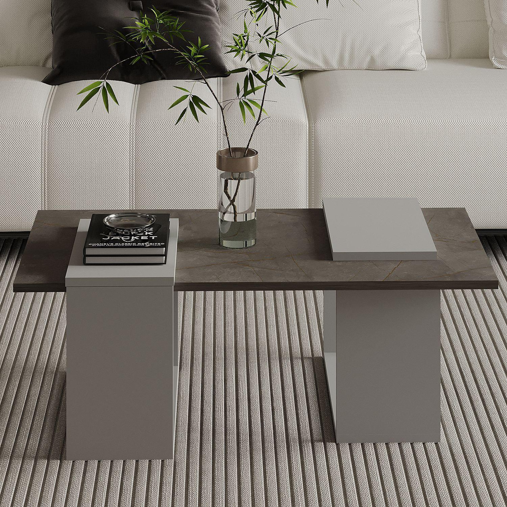 Voir la diapositive 3 : Habitat et Jardin Table basse en bois  matris  - 90 x 46 x 37 cm - gris