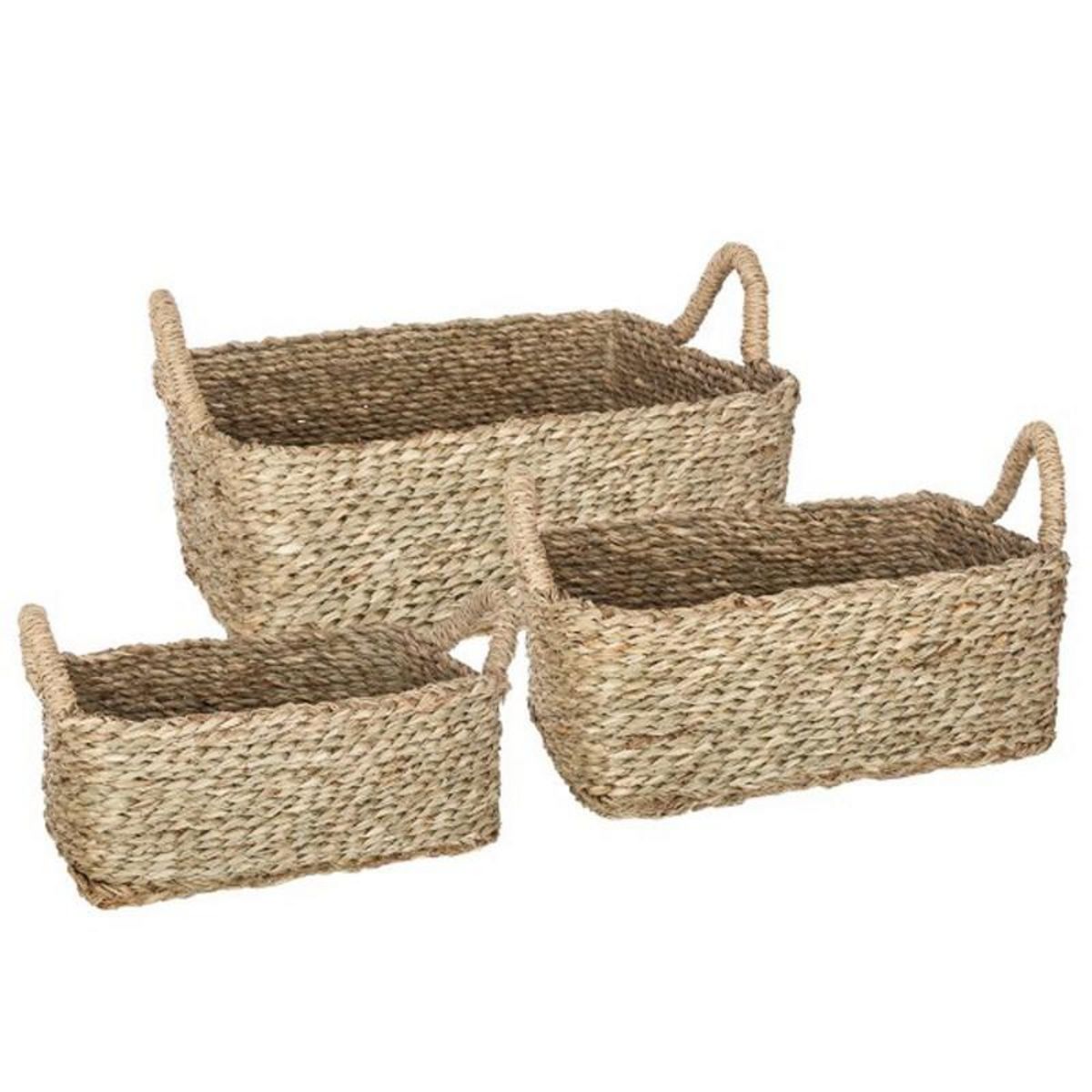  Lot de 3 Paniers de Rangement à Anses  Seagrass  13cm Naturel