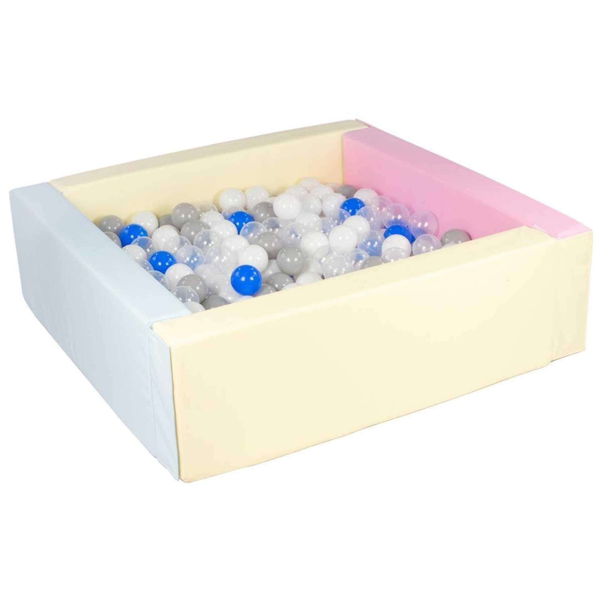 VELINDA Piscine à balles carrée avec 300 balles - rose, bleu, jaune p/blanc, transparent, bleu, gris