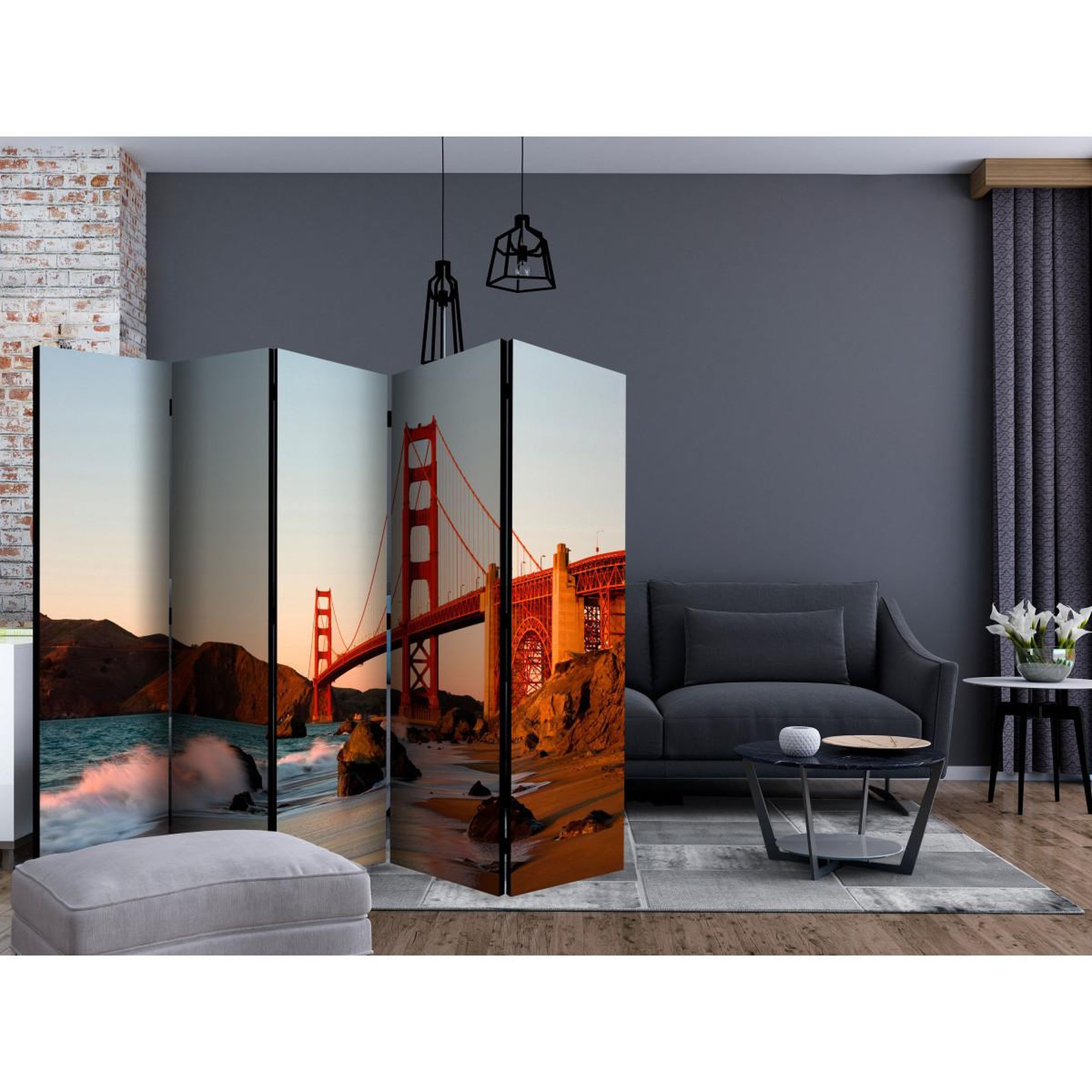 Voir la diapositive 2 : Paris Prix Paravent 5 volets  golden gate bridge sunset san francisco  172x225cm