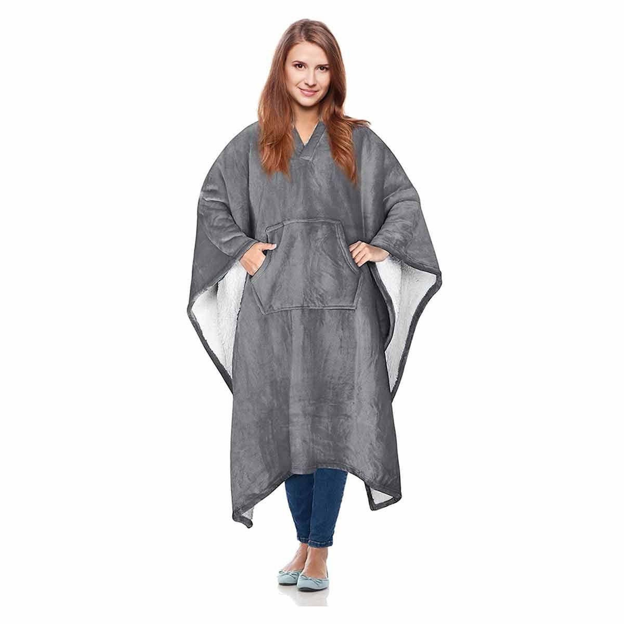 Voir la diapositive 5 : The Home Deco Factory Plaid déco  poncho  130x170cm gris