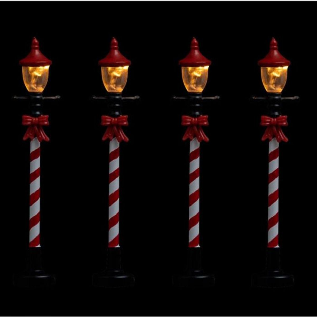 FEERIC LIGHT & CHRISTMAS Lot de 4 Lampadaires à Led  Village  10cm Rouge