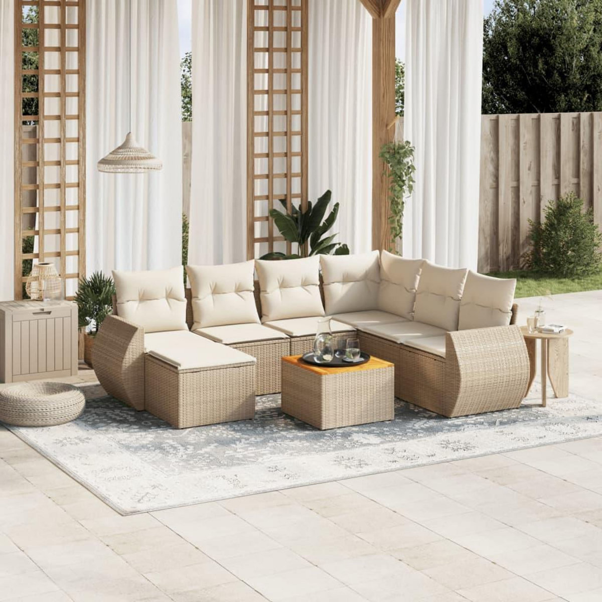 VIDAXL Salon de jardin avec coussins 8 pcs beige resine tressee