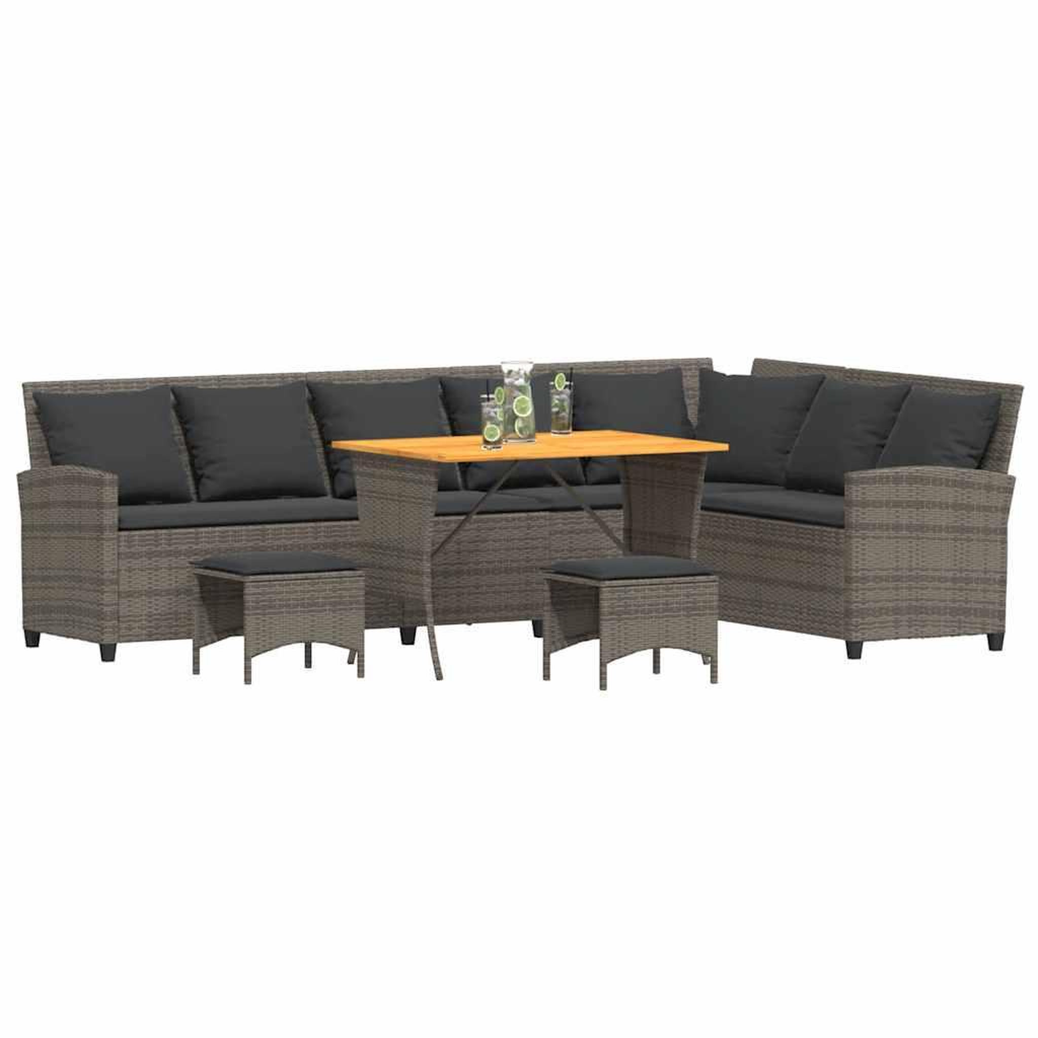 Voir la diapositive 4 : VIDAXL Salon de jardin 4 pcs avec coussins forme L gris resine tressee