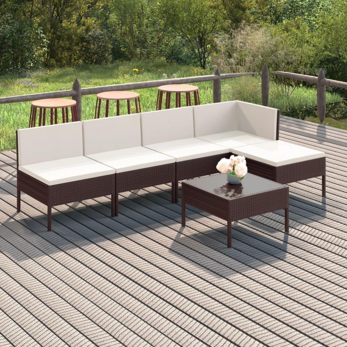 VIDAXL Salon de jardin 6 pcs avec coussins Resine tressee Marron