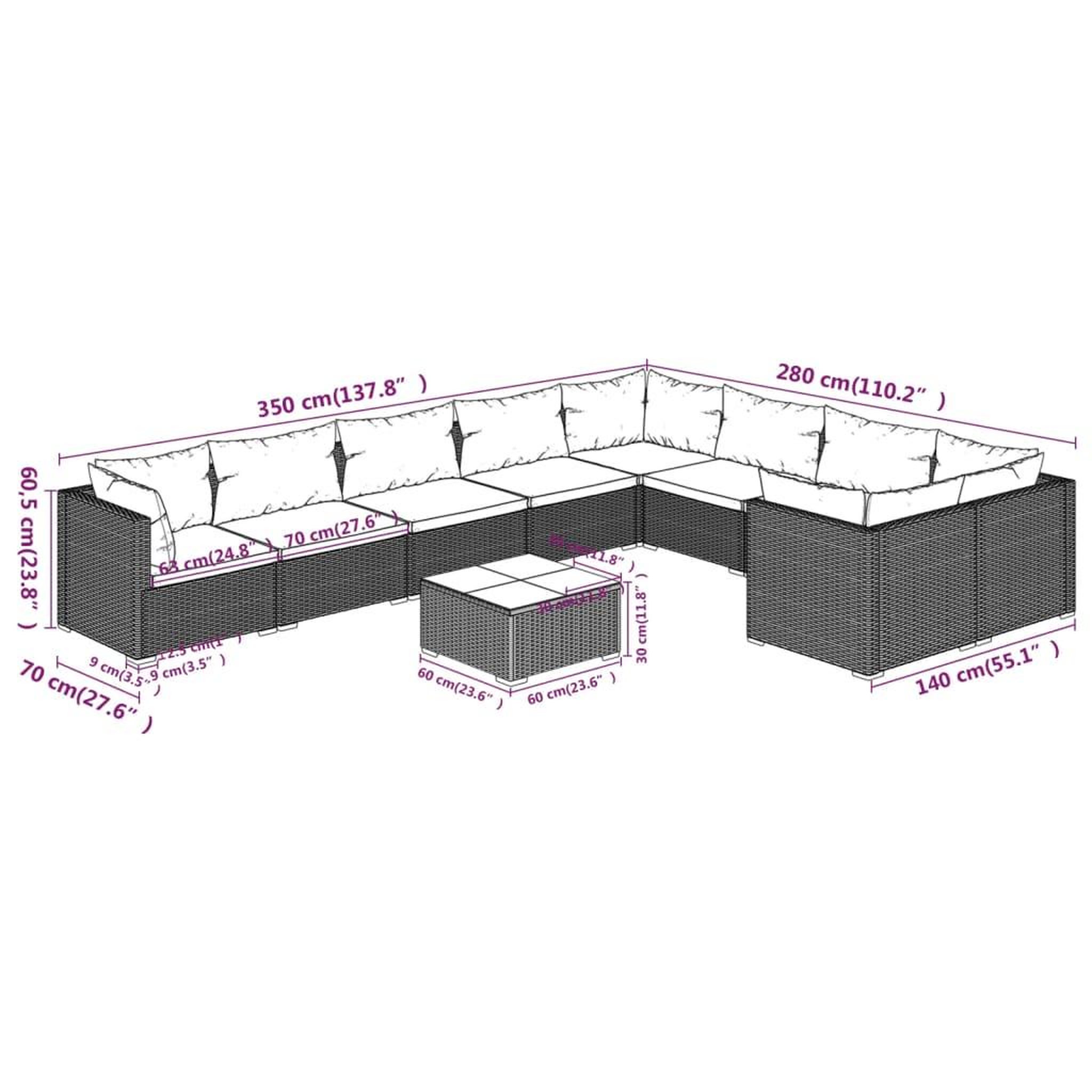 Voir la diapositive 6 : VIDAXL Salon de jardin 10 pcs avec coussins Resine tressee Noir