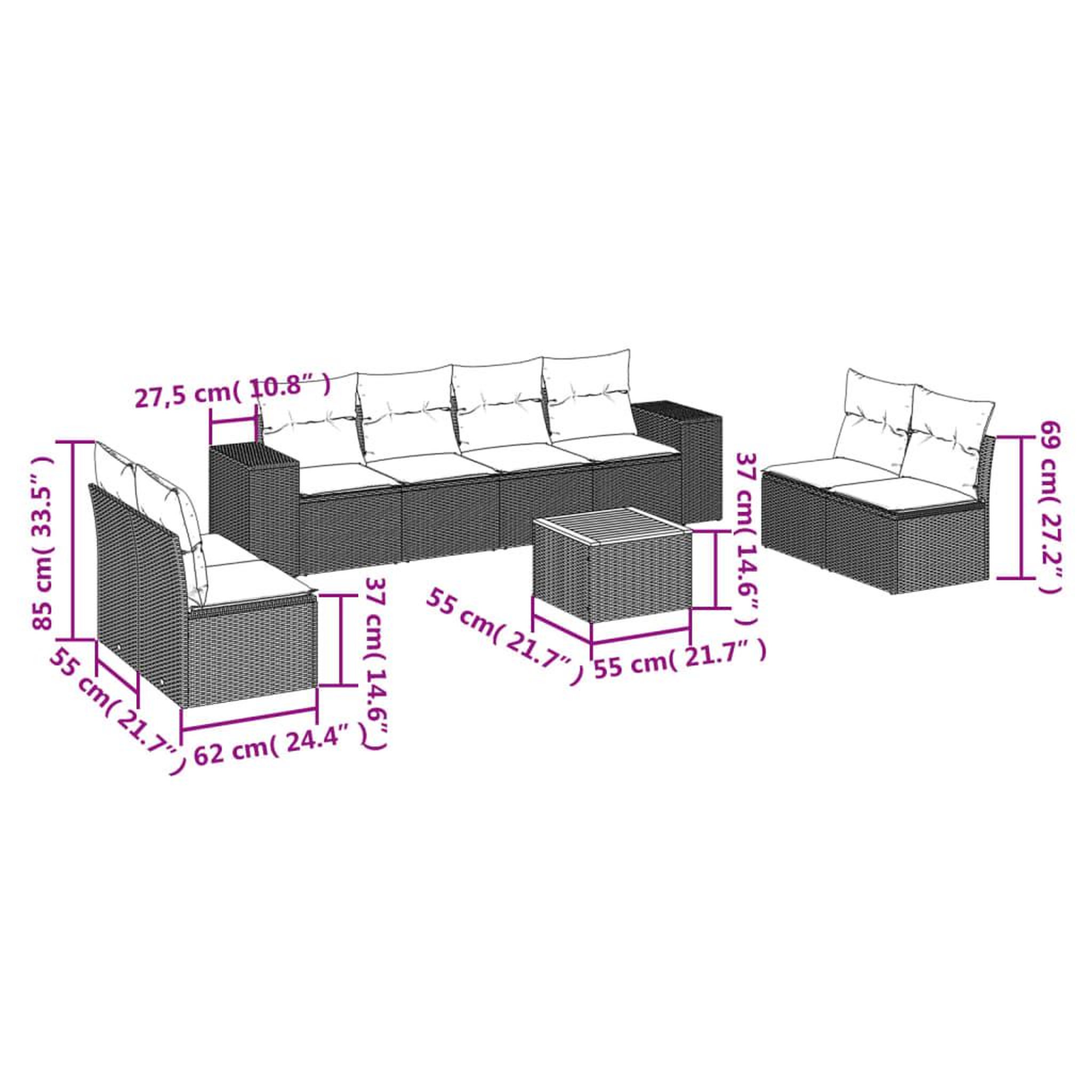 Voir la diapositive 3 : VIDAXL Salon de jardin 9 pcs avec coussins gris resine tressee