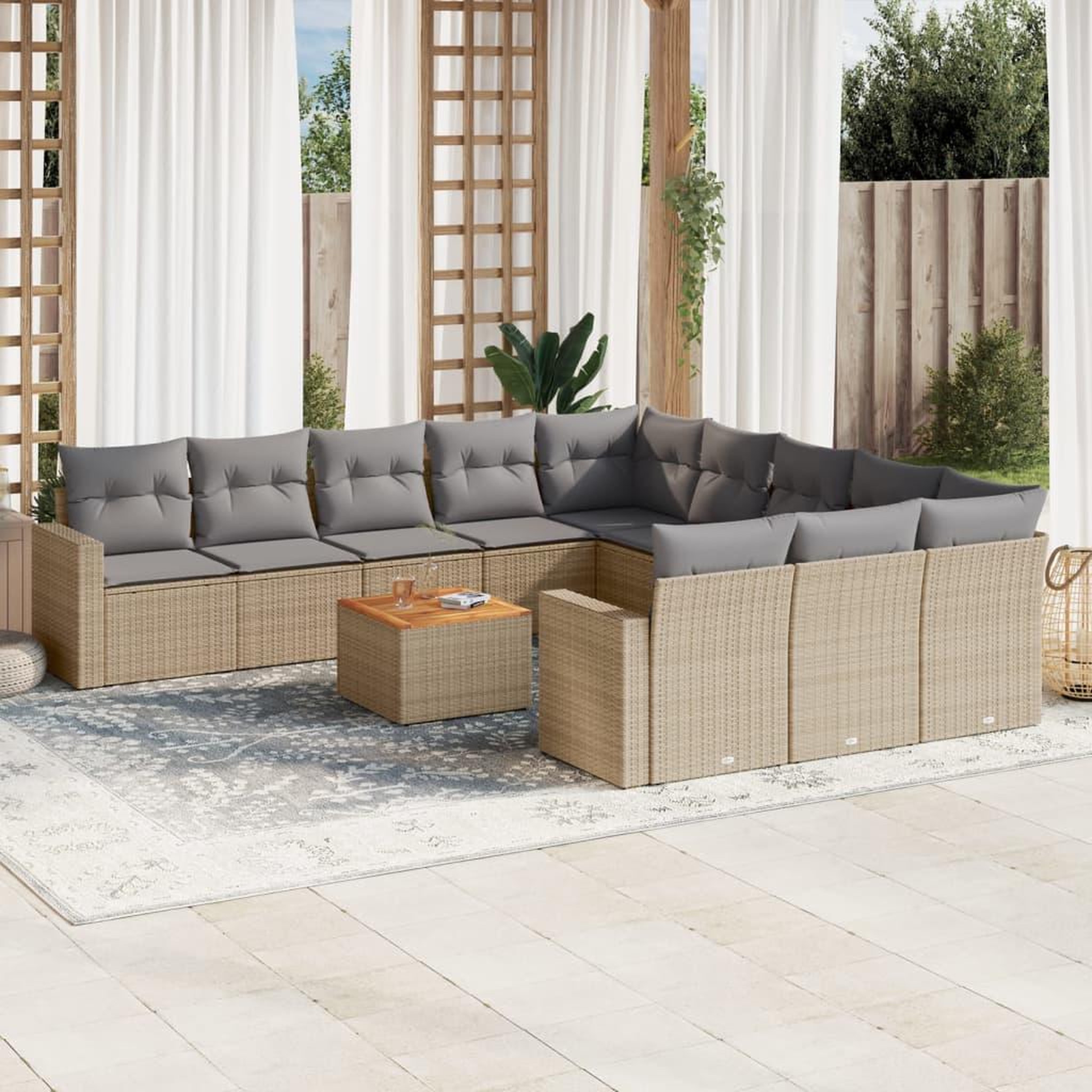 VIDAXL Salon de jardin avec coussins 12 pcs beige resine tressee
