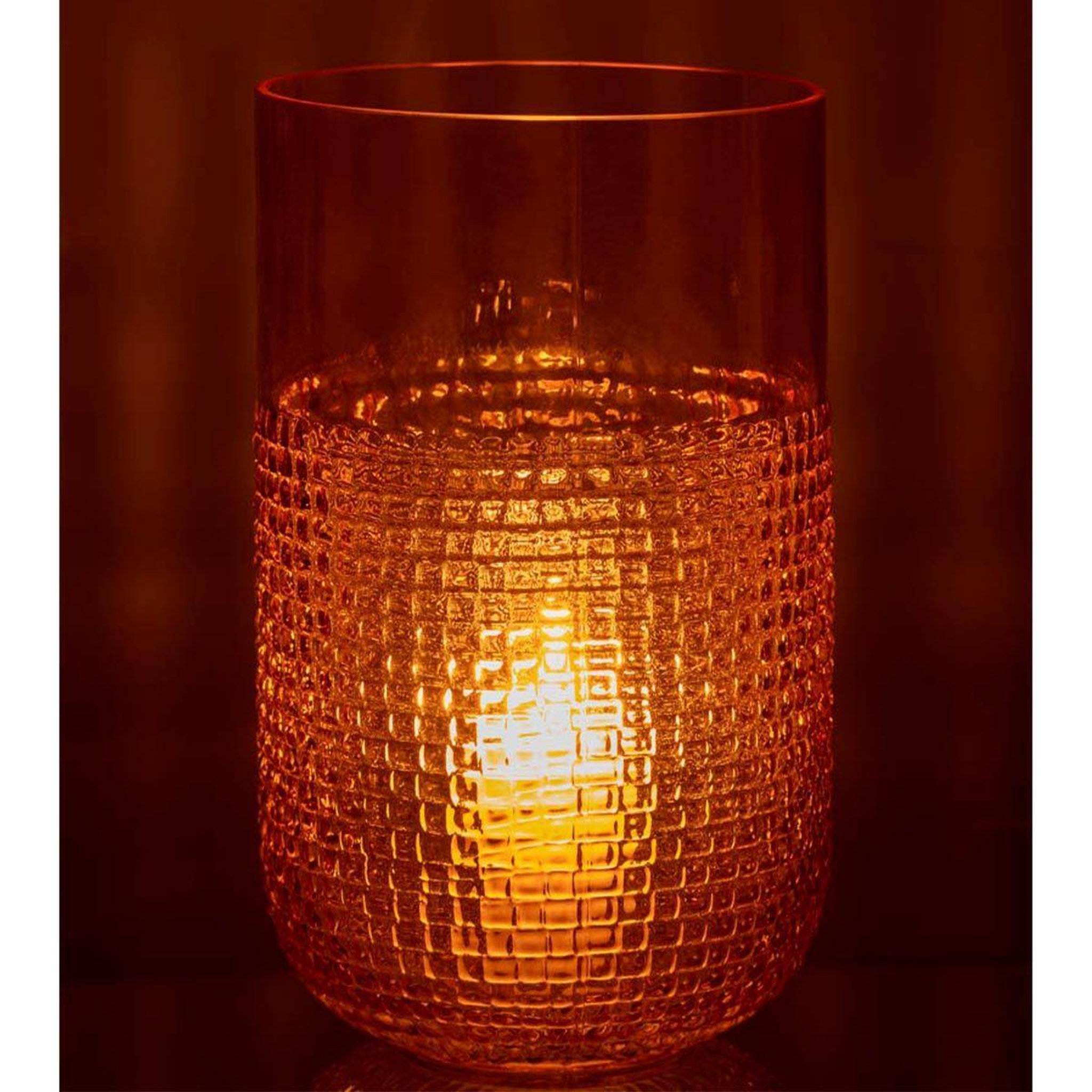 Voir la diapositive 3 : J-LINE Vase design en verre  motifa  25cm orange