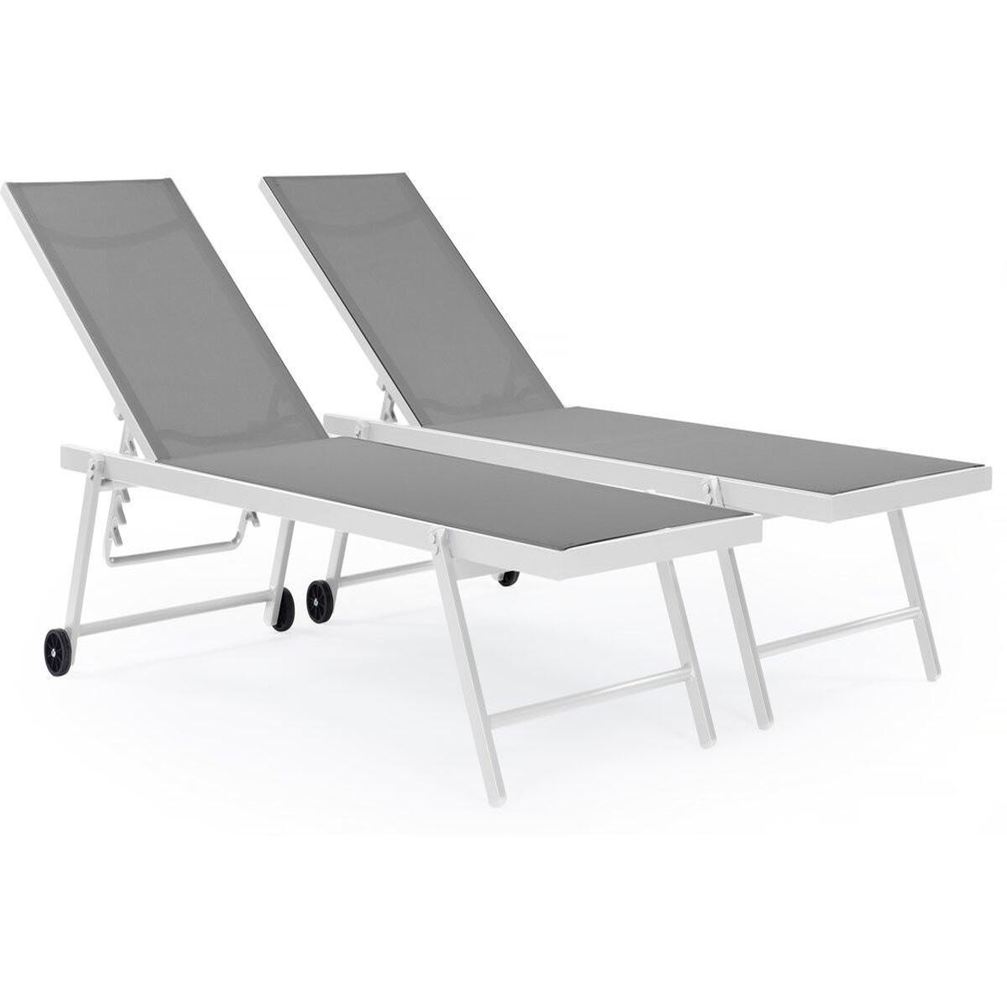 Habitat et Jardin Lot de 2 bains de soleil textilène aluminium  jolia  - gris / blanc