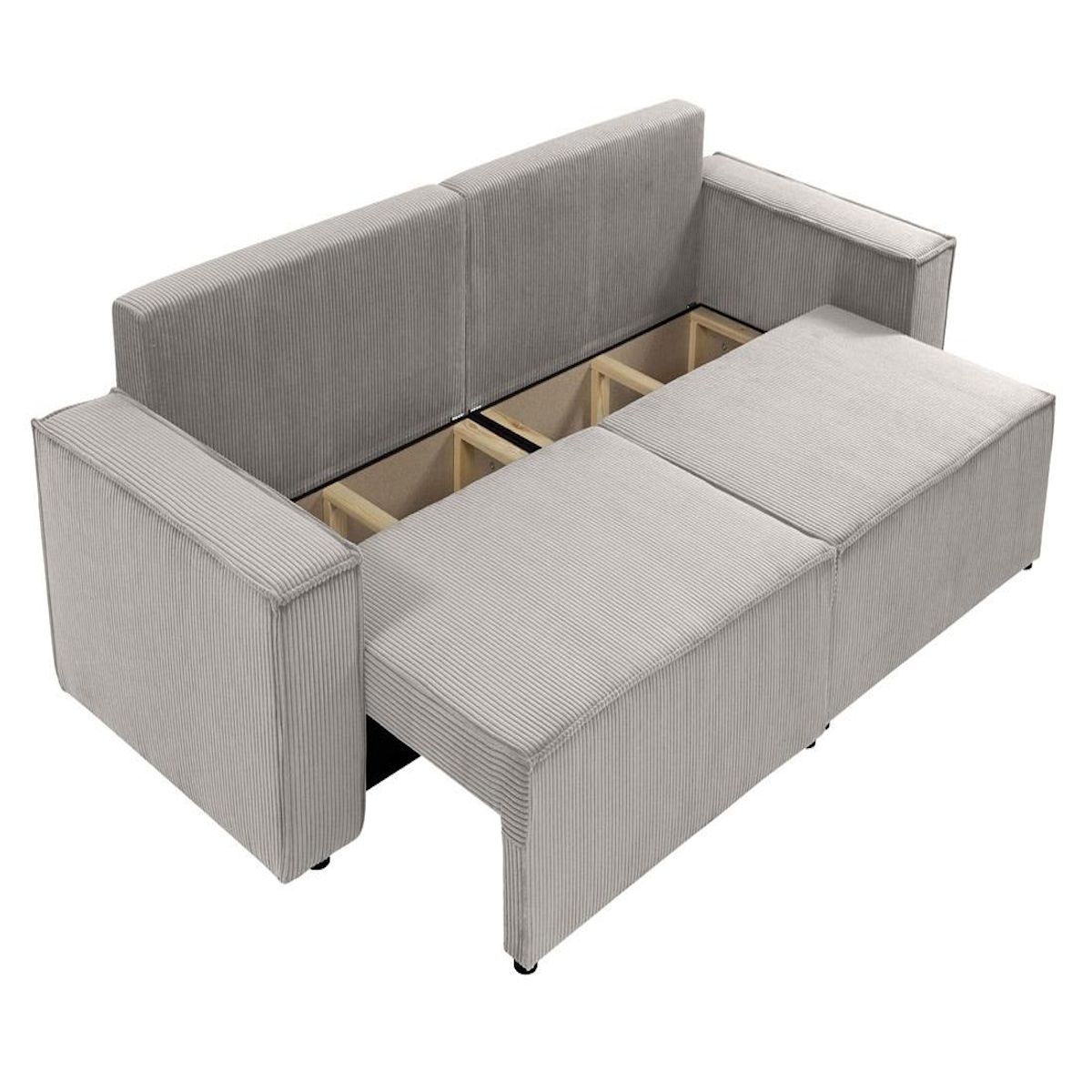 BEST MOBILIER Cezanne - canapé droit 3 places convertible avec coffre en velours côtelé