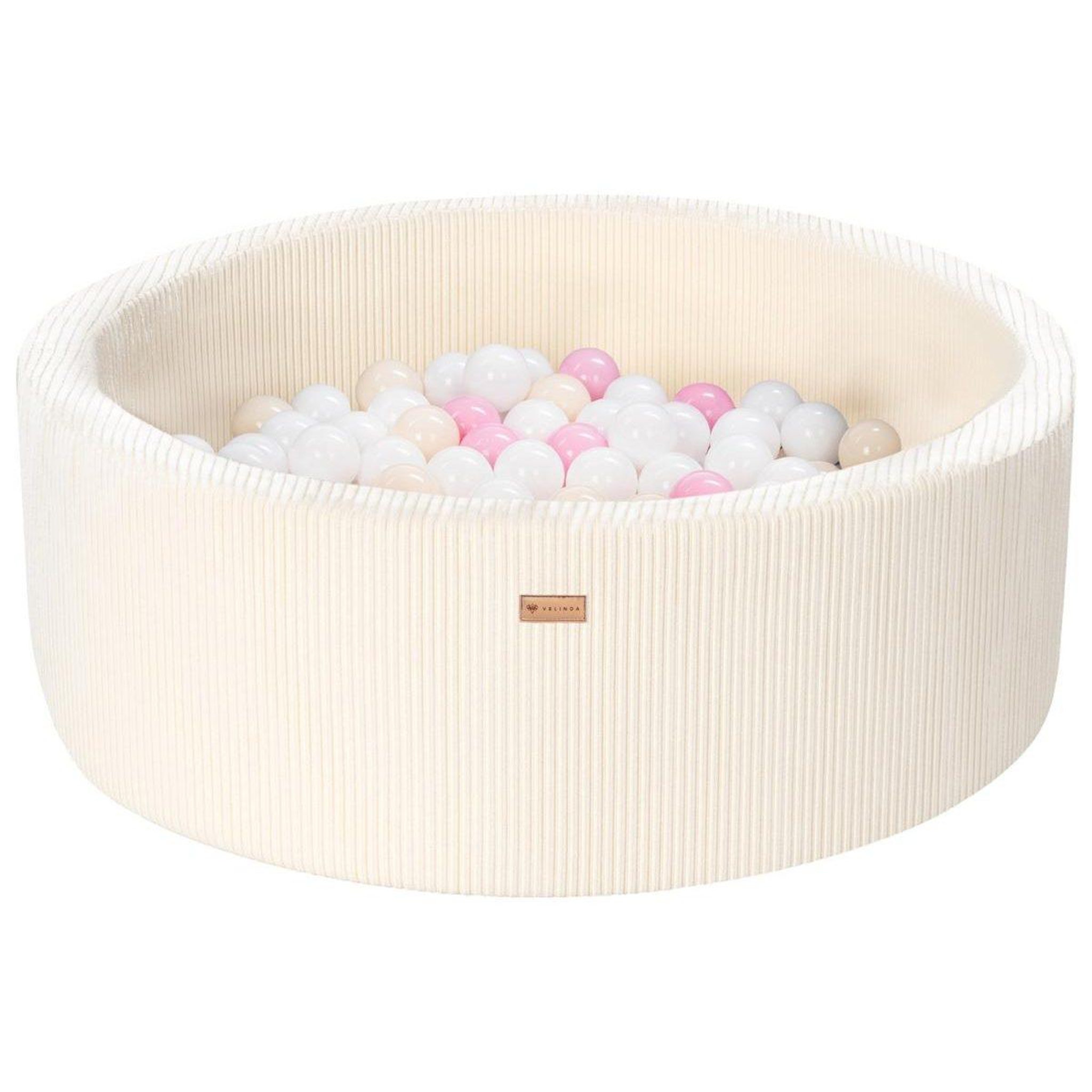 VELINDA Piscine à balles en velours côtelé avec 200 balles, diamètre env. 90 cm — crème