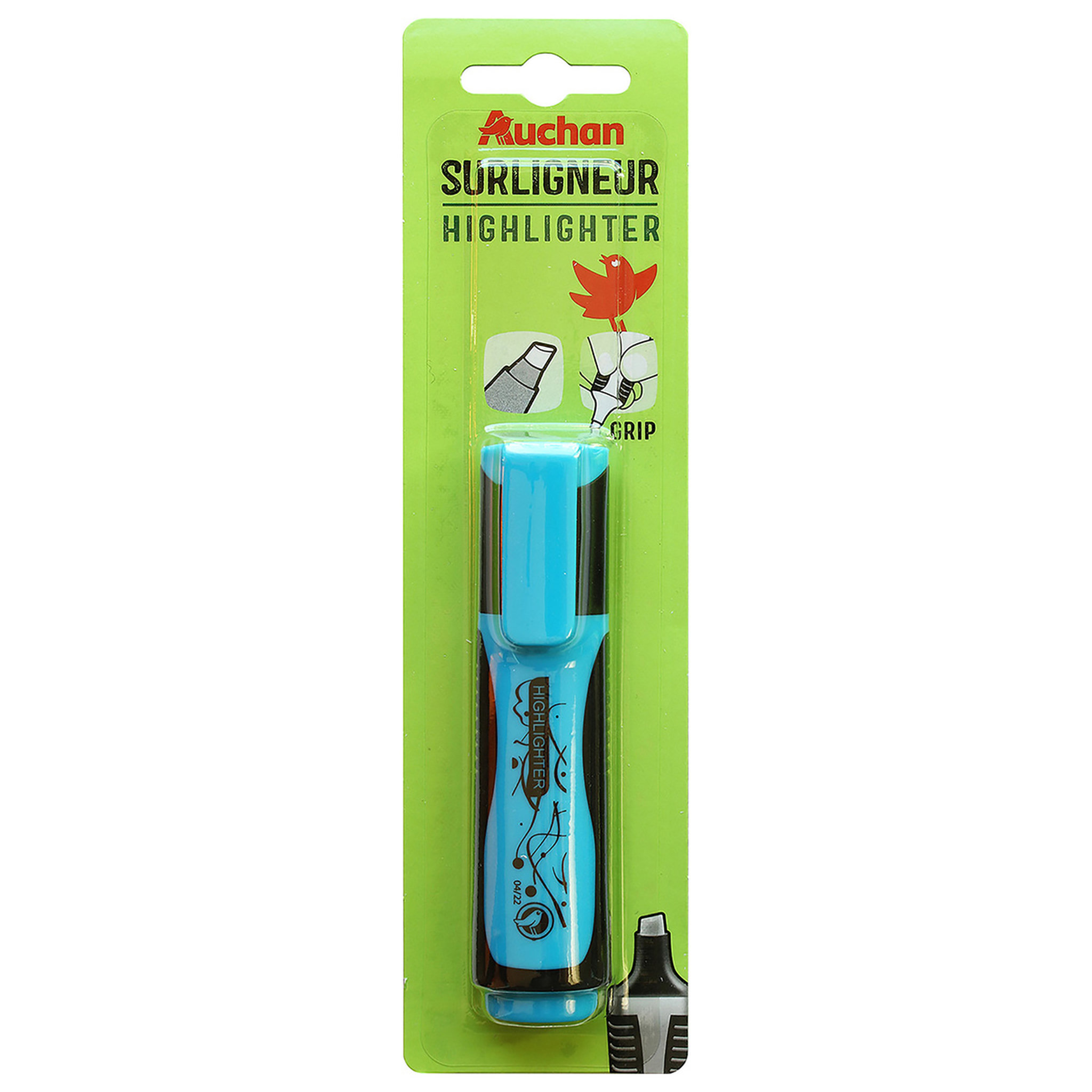 Voir la diapositive 2 : AUCHAN Surligneur plat bleu
