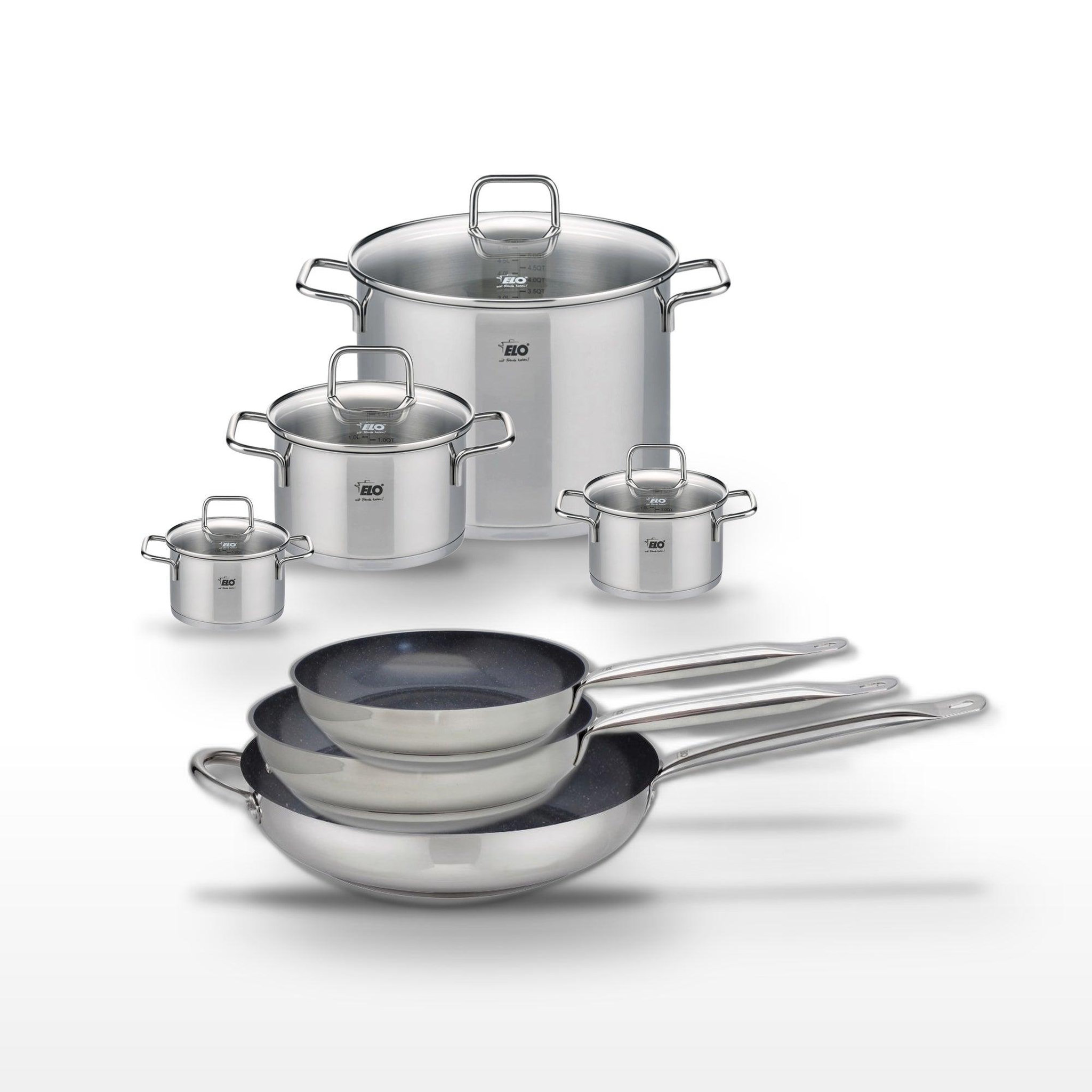 ELO Lot de 3 poêles elo profi therm platinum 24/28/32 cm et 4 faitouts elo citrin