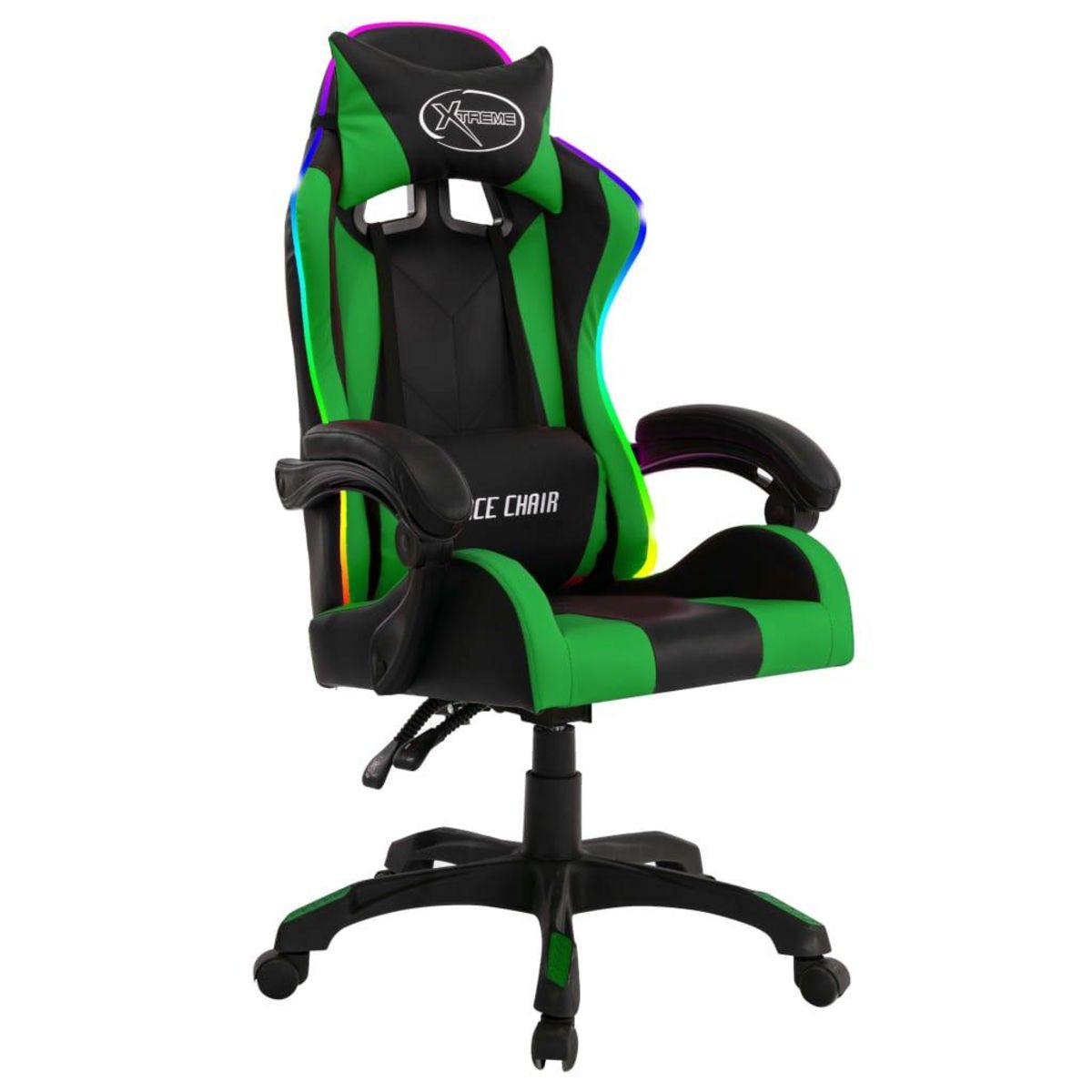 VIDAXL Fauteuil de jeux video avec LED RVB Vert et noir Similicuir
