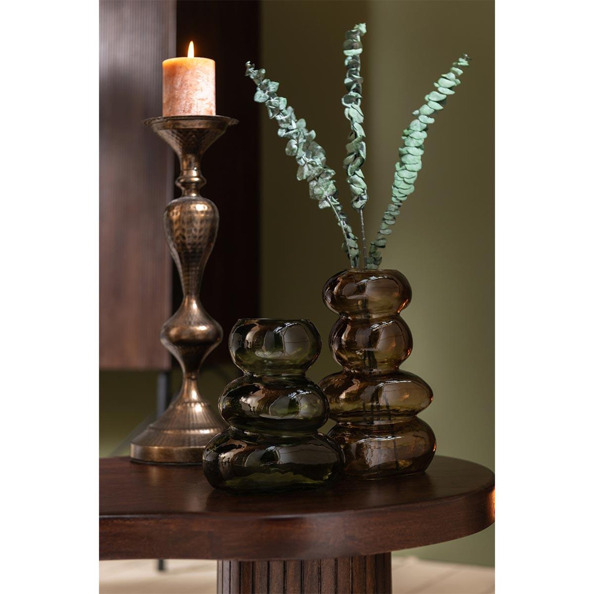 Voir la diapositive 3 : J-LINE Lot de 2 bougeoirs en métal  malcolm  47cm marron