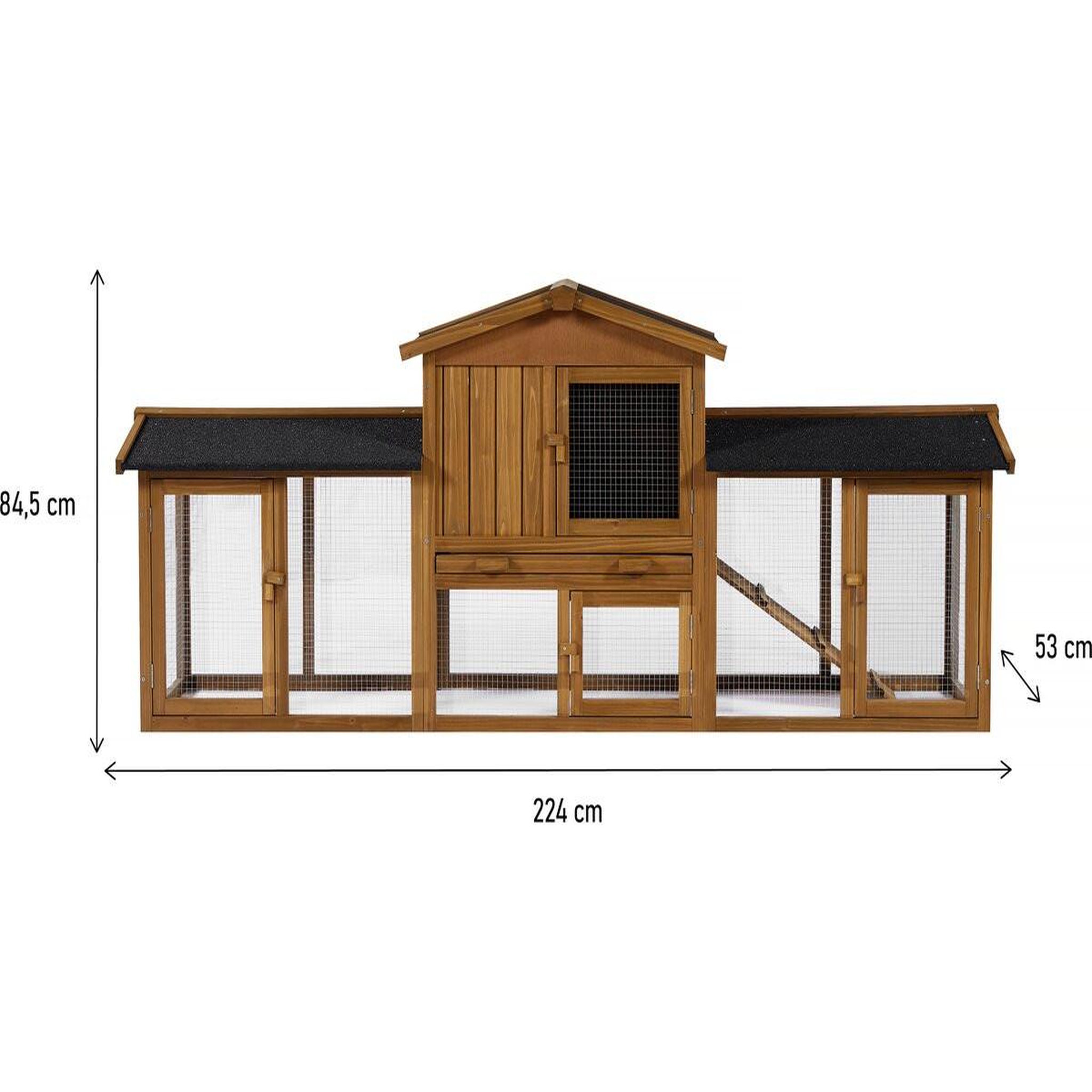 Voir la diapositive 3 : Habitat et Jardin Clapier pour lapin avec 1 étage en bois  Galina  - 224 x 53 x 84 cm - Marron