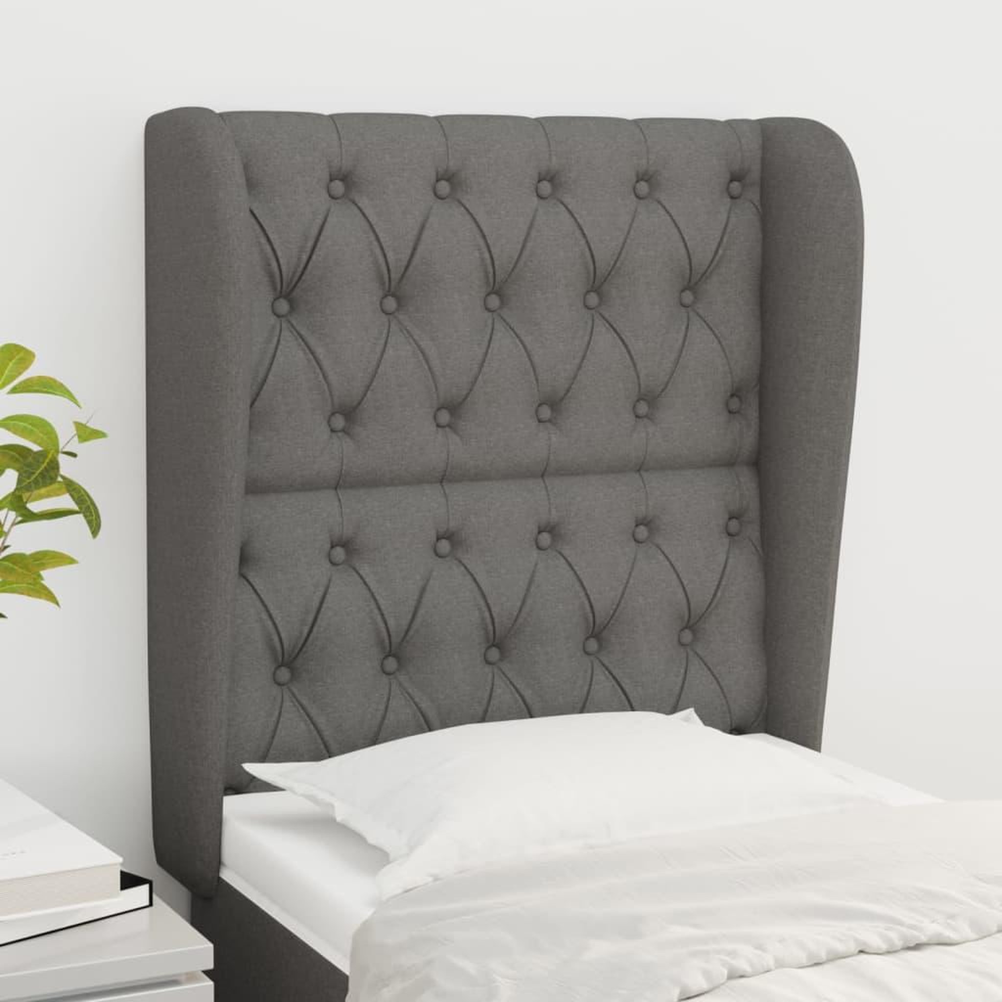 Voir la diapositive 1 : VIDAXL Tete de lit avec oreilles Gris fonce 83x23x118/128 cm Tissu